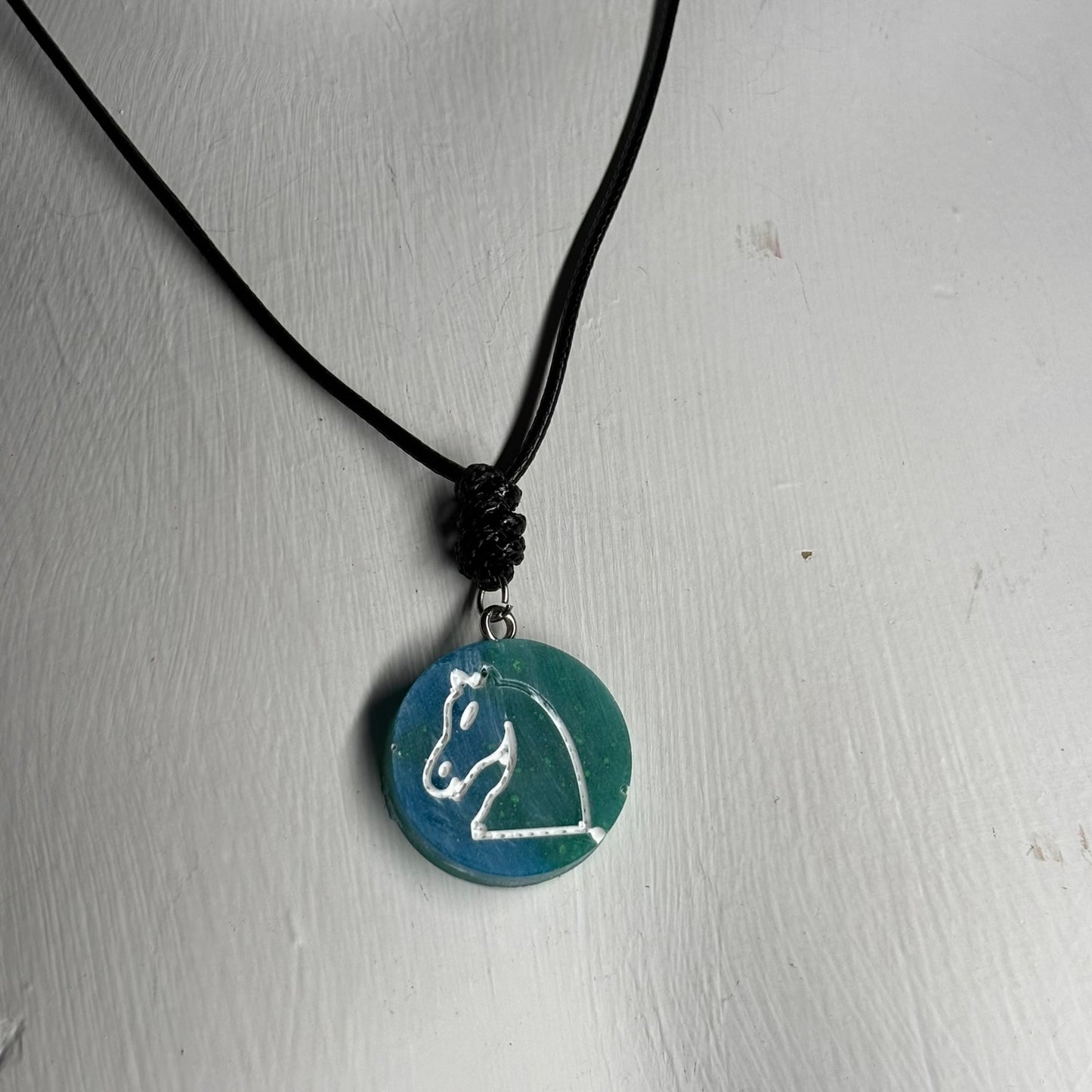 Aqua Green Knight - Handmade Resin Chess Necklace