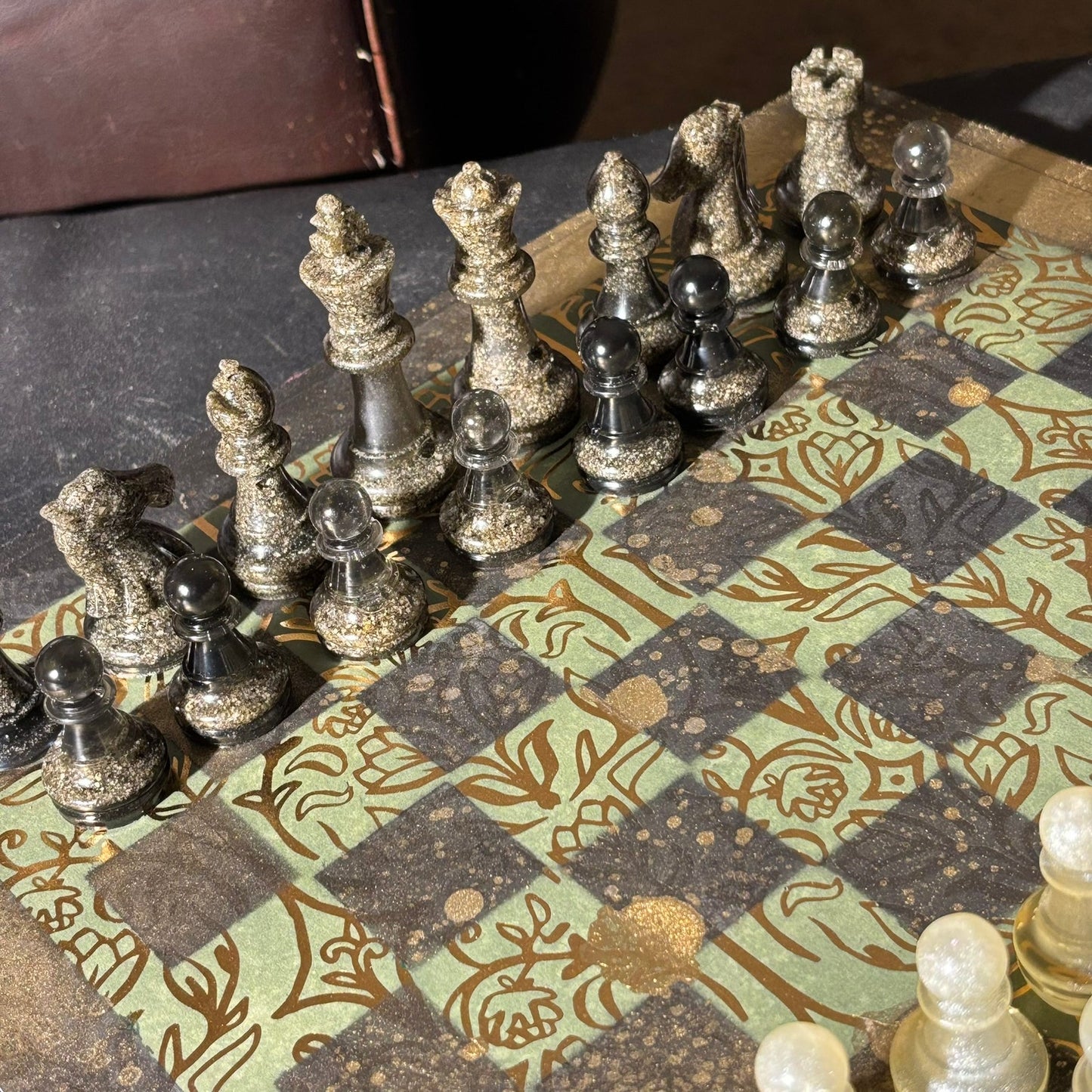 Golden Vintage Green - Scrapbook Chess Set