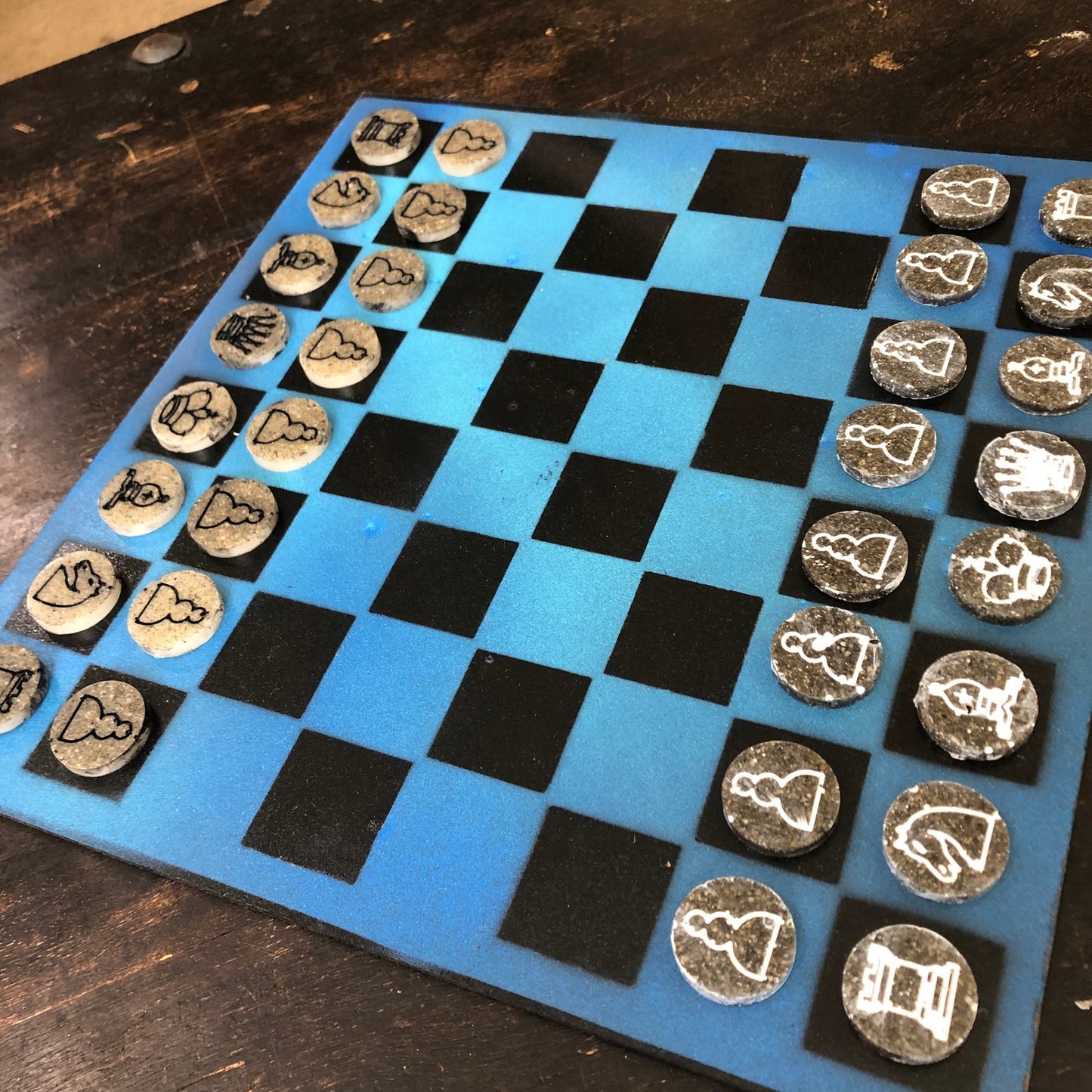 Vintage Blue - Painted Chess Set