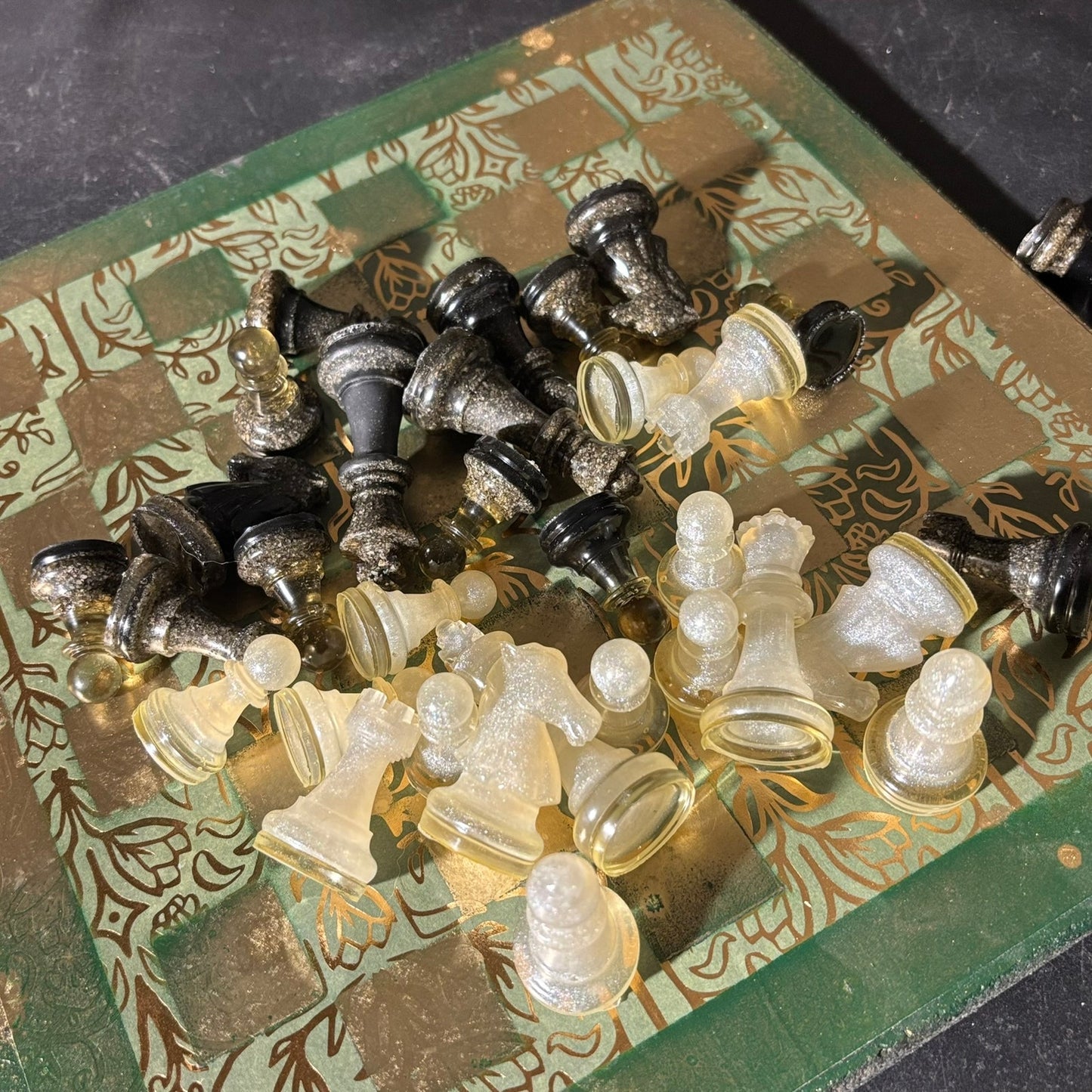 Golden Green Vintage - Scrapbook Chess Set