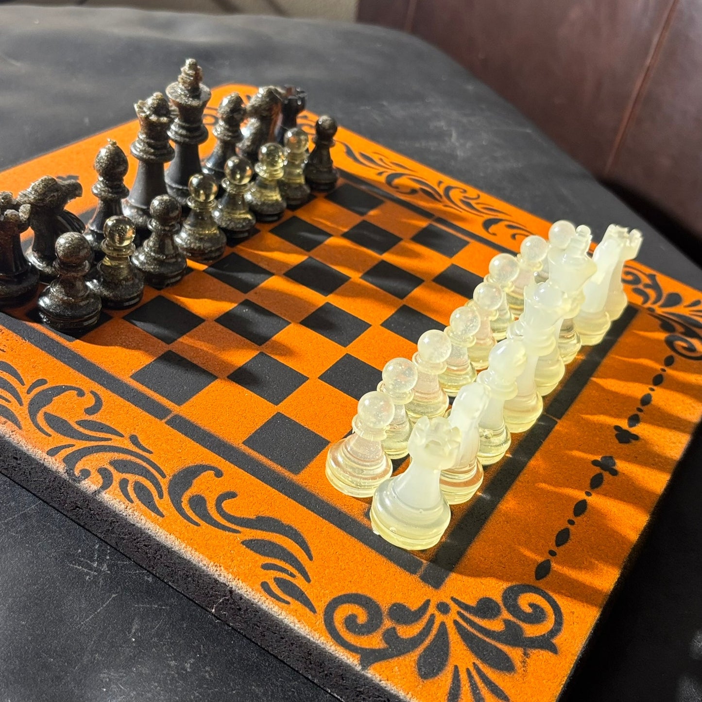 Orange & Black - Painted Chess Set