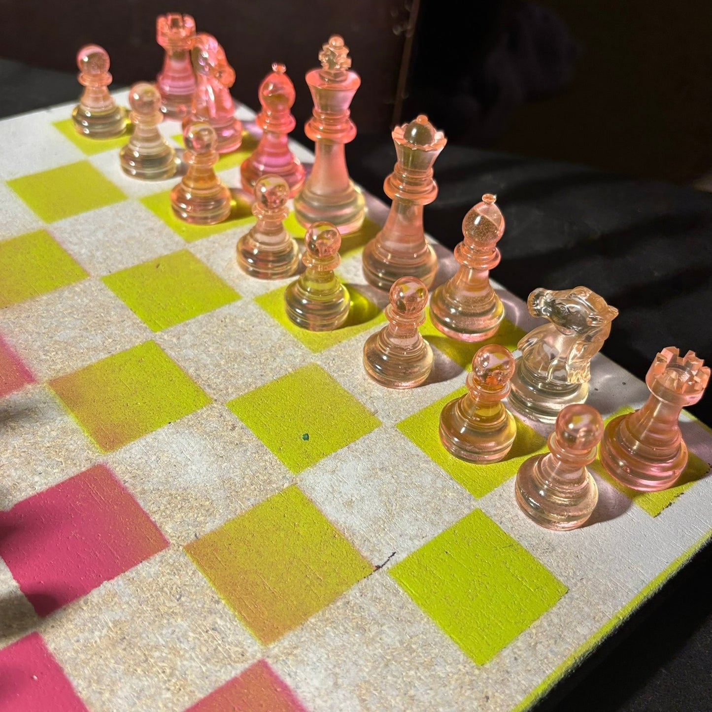 Neon Green Pink - Painted Chess Set