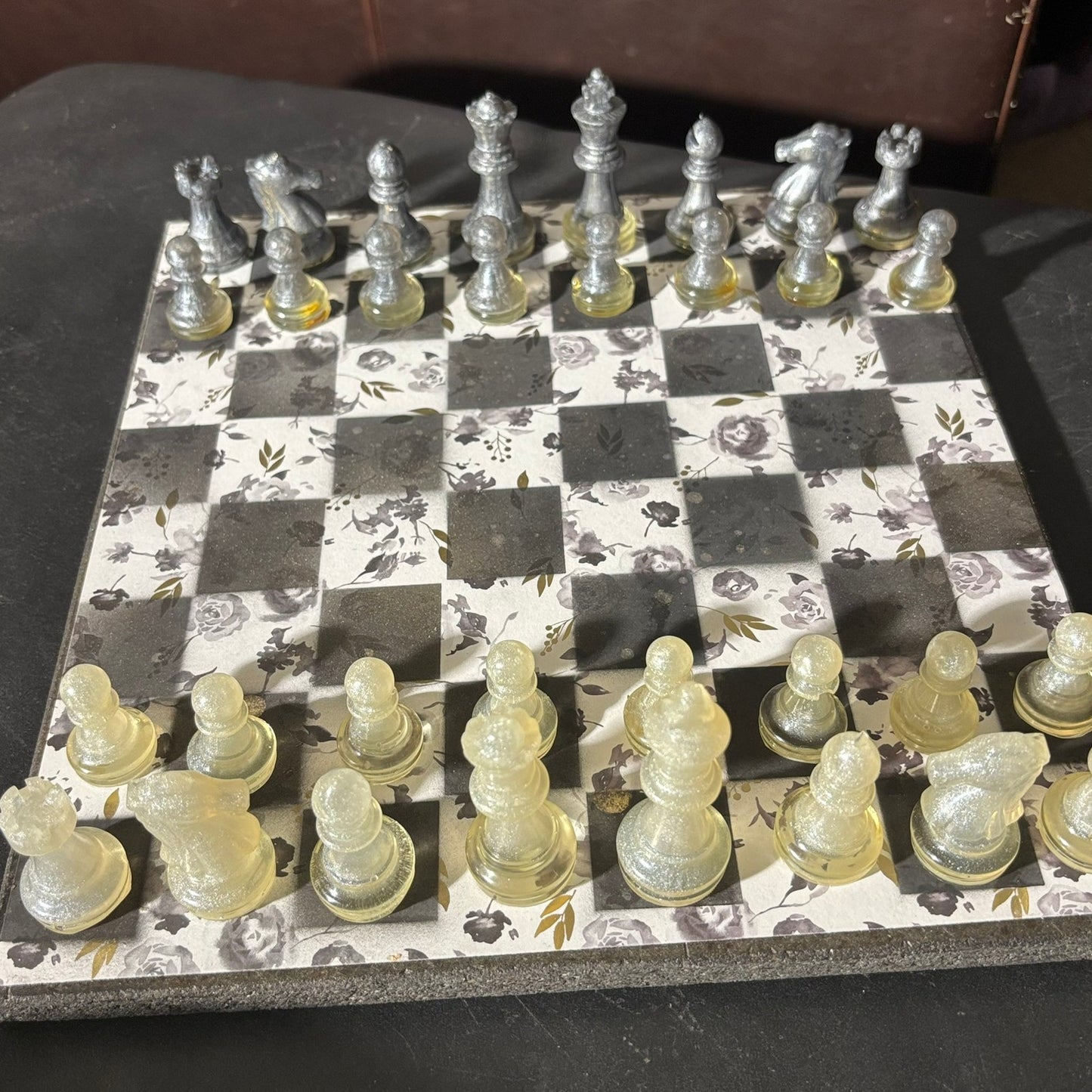 Black Flower - Scrapbook Chess Set