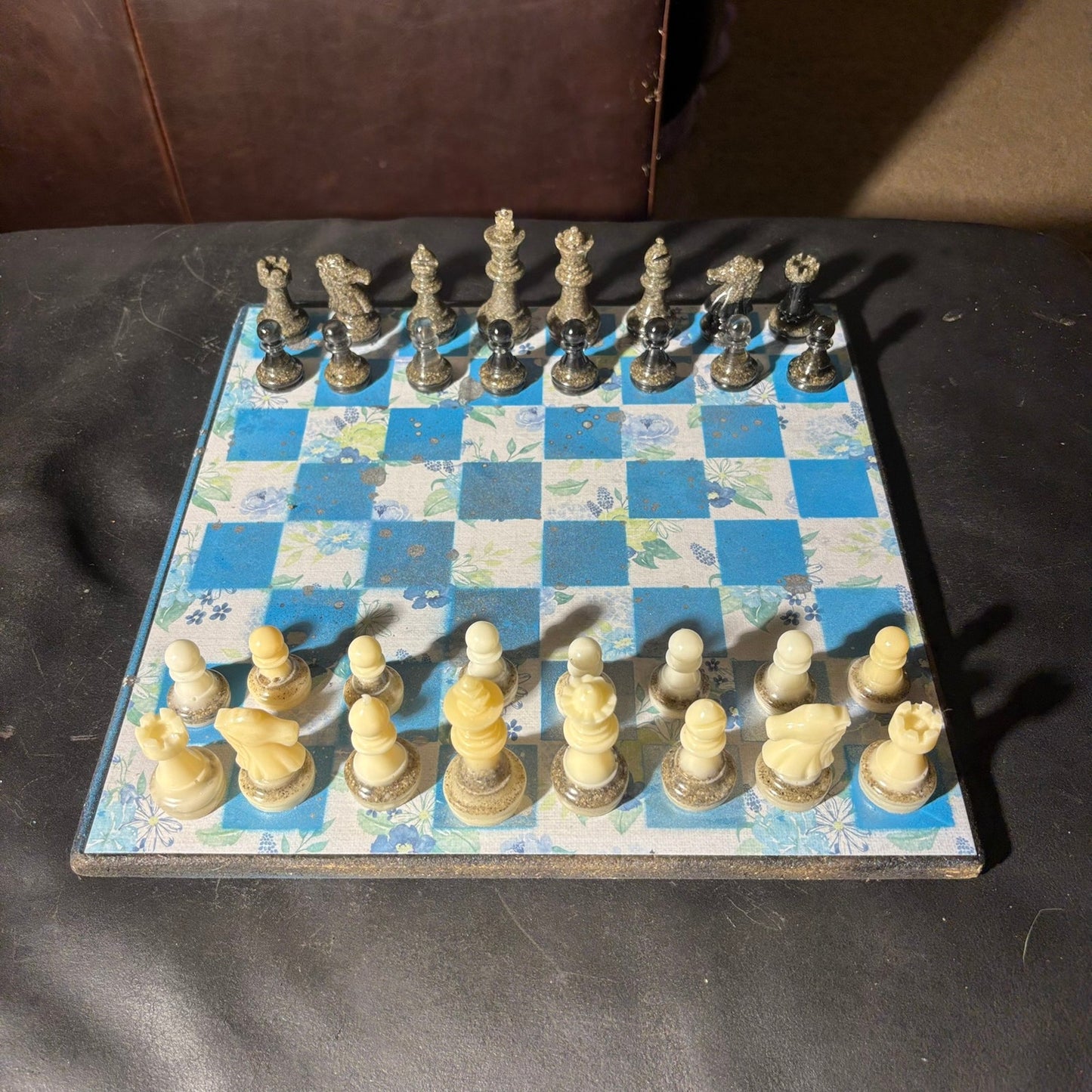 Flower Blue - Scrapbook Chess Set