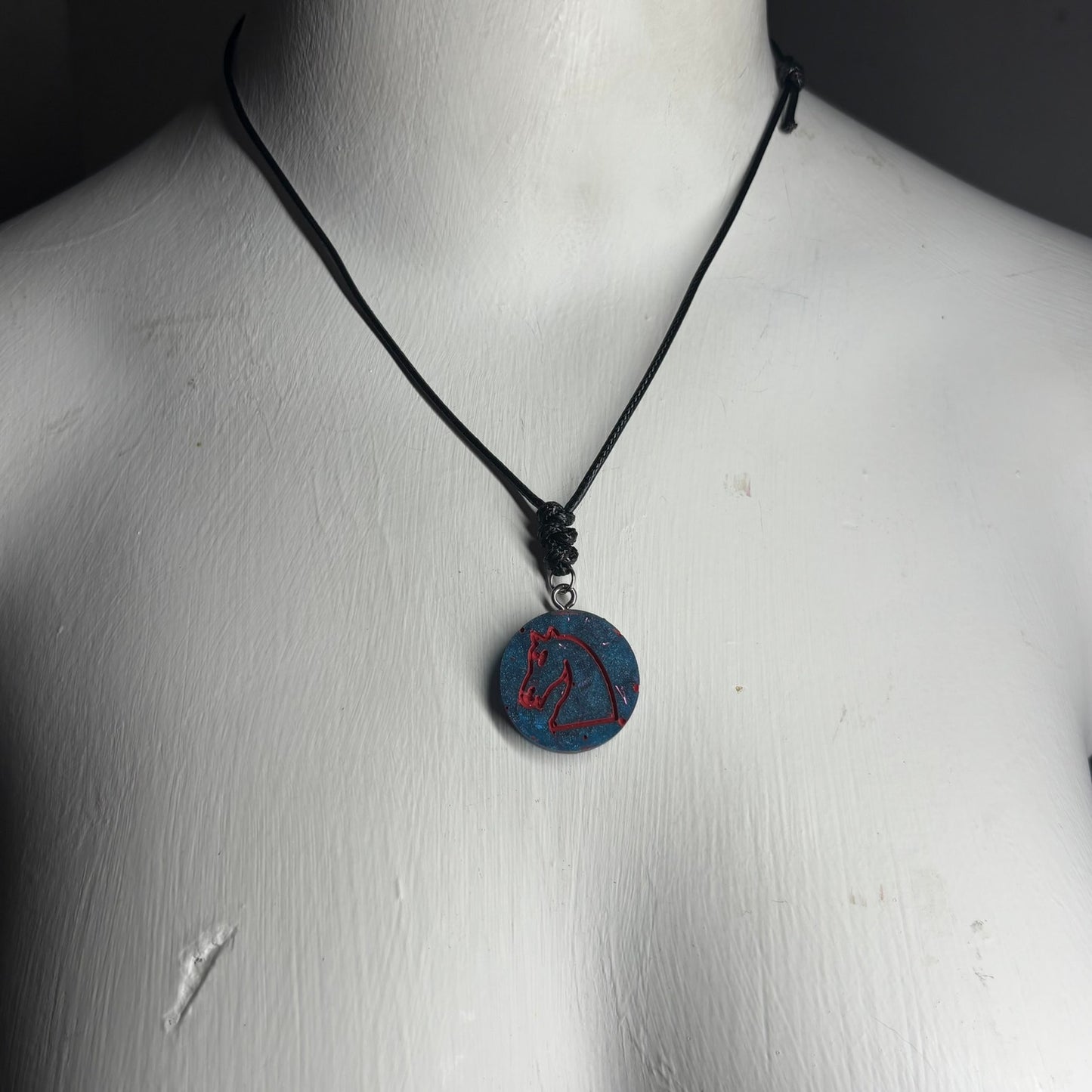 Blue Knight - Handmade Resin Chess Necklace
