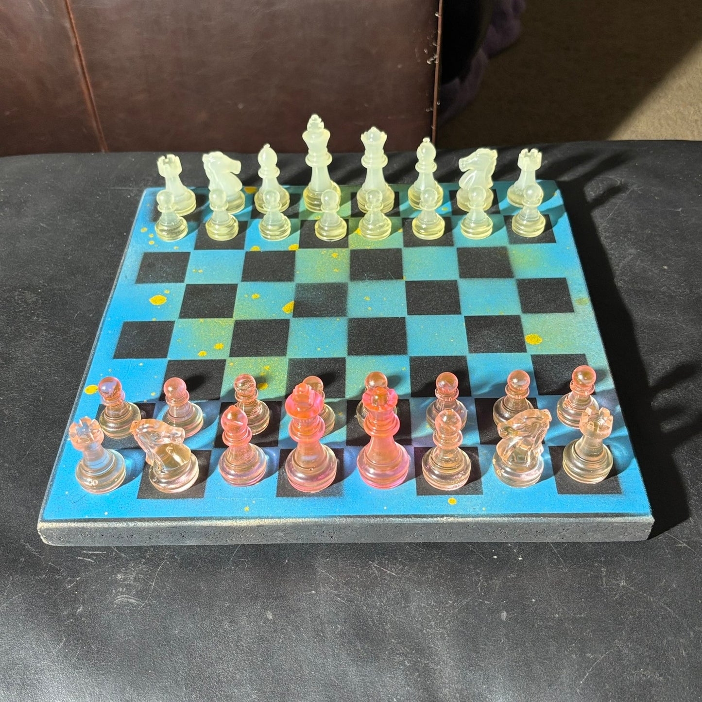 Blue & Yellow Smear - Painted Chess Set