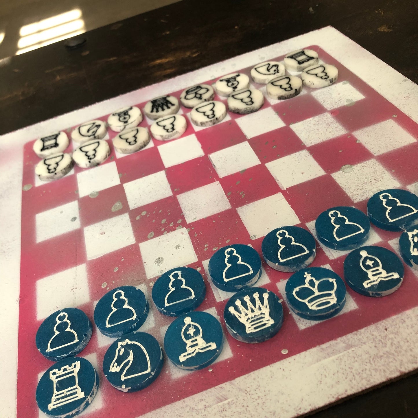 Pink & White - Painted Chess Set