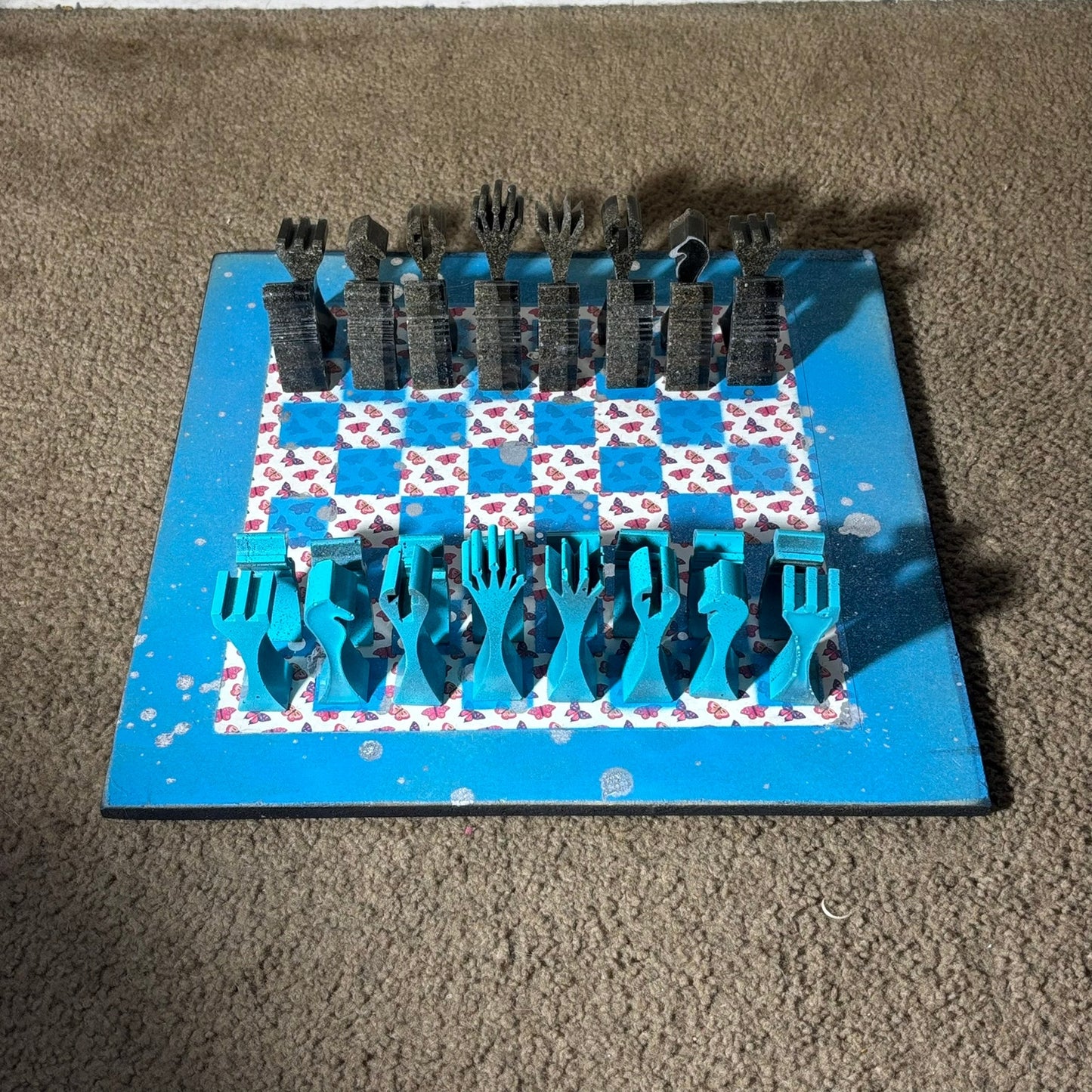 Blue Butterflies - Large Deluxe Chess Set