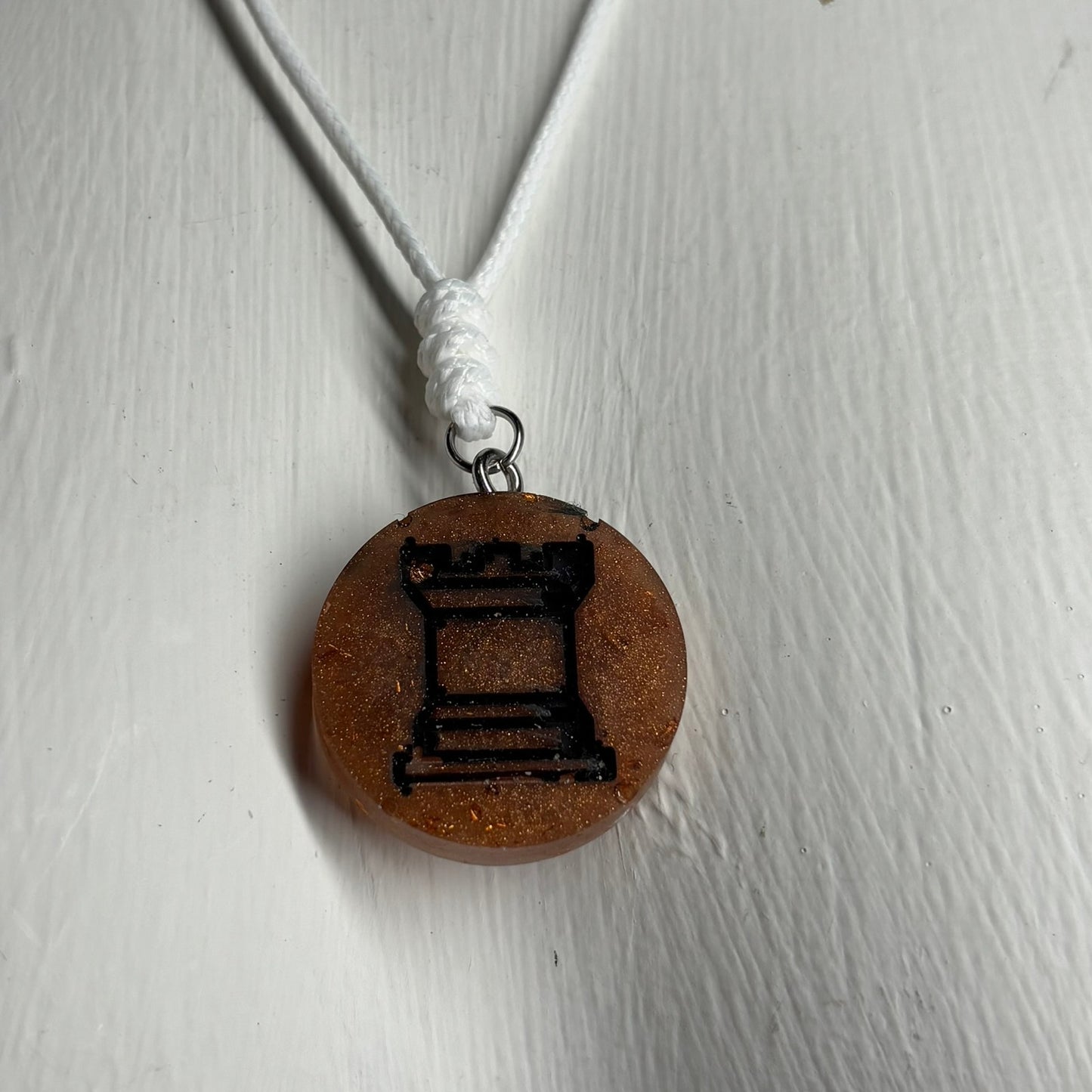 Burnt Brown Rook - Handmade Resin Chess Necklace