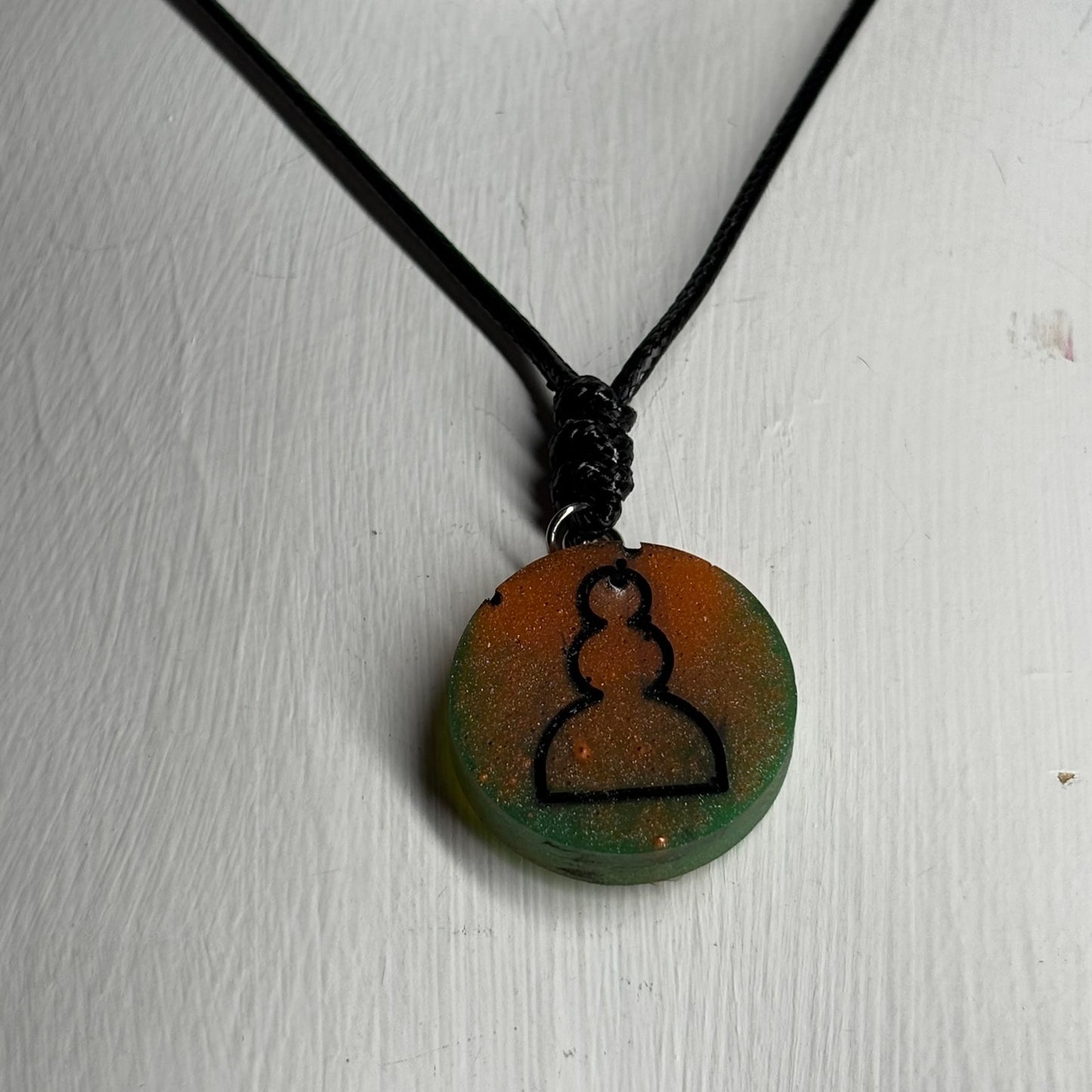 Orange Safari Pawn - Handmade Resin Chess Necklace