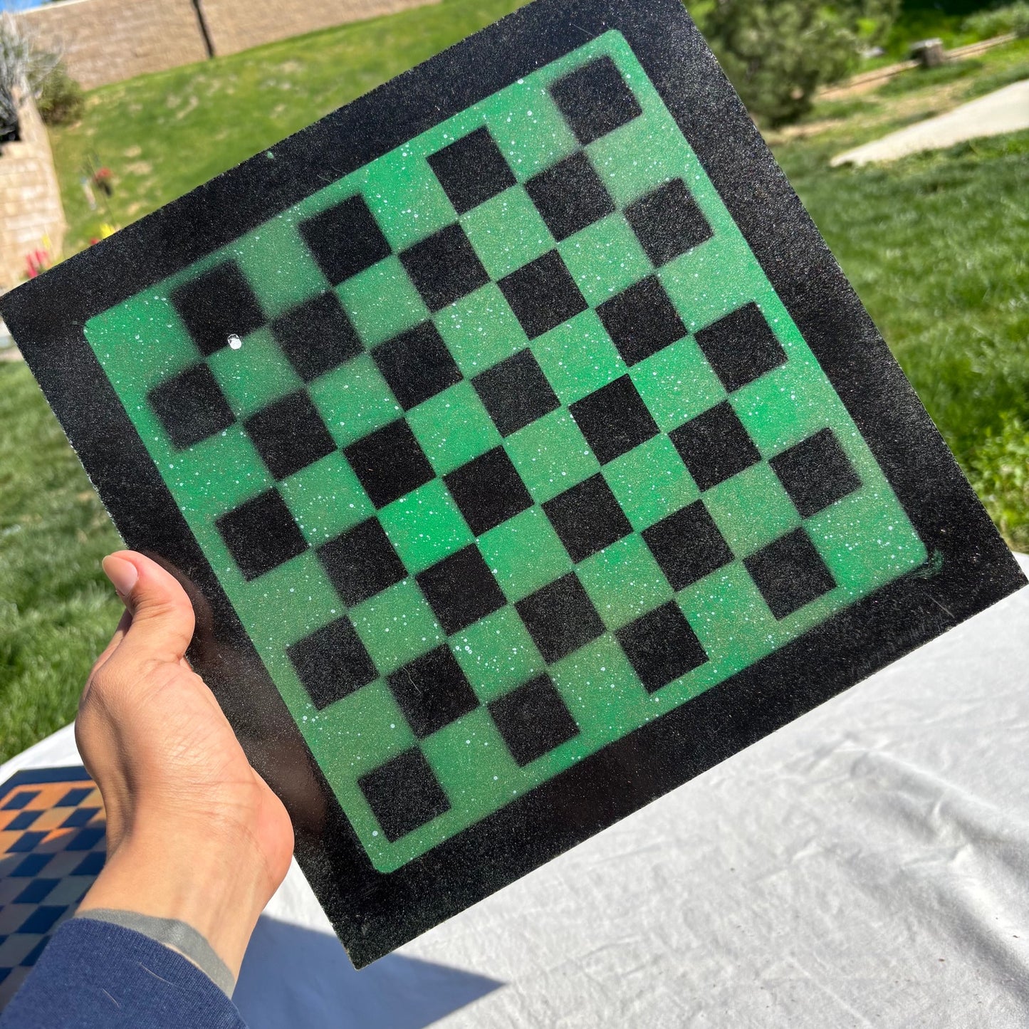 Green & Black - Painted Chess Set