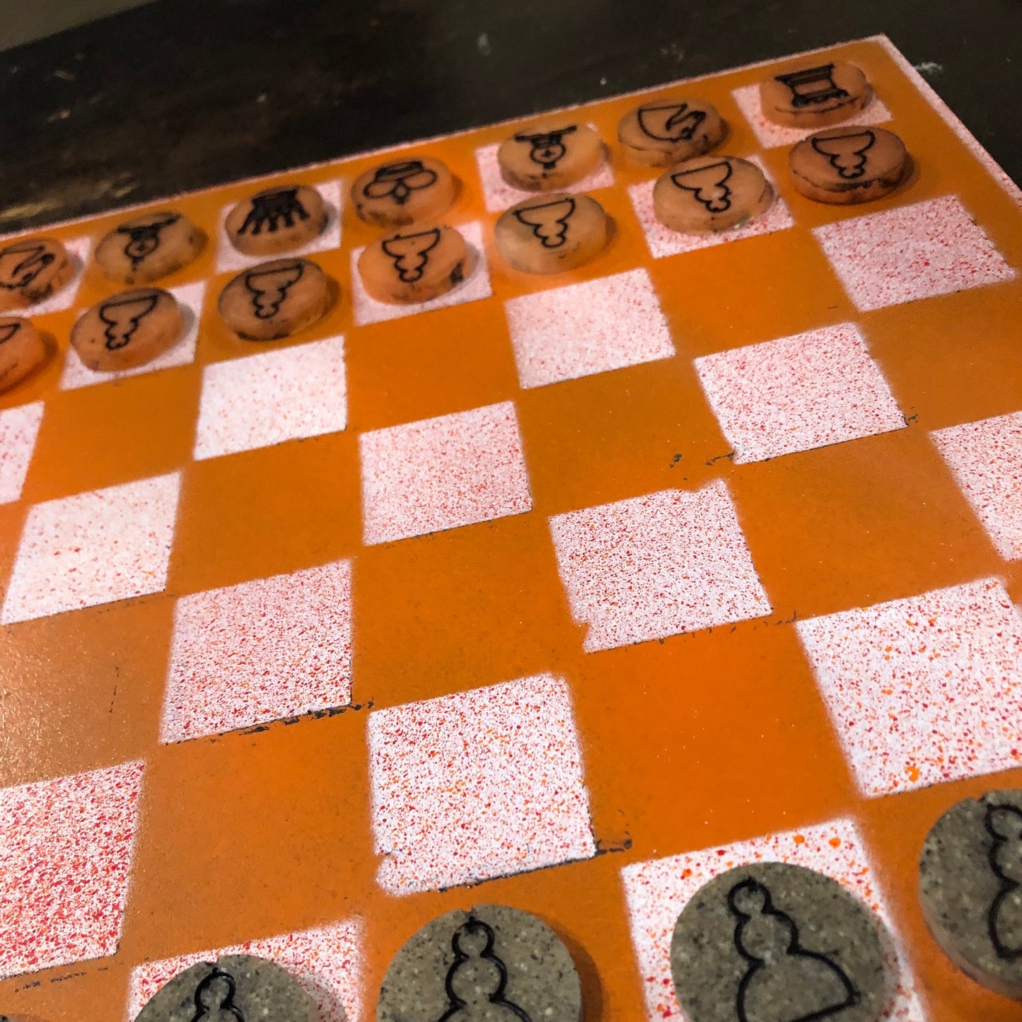 Orange & White - Painted Chess Set