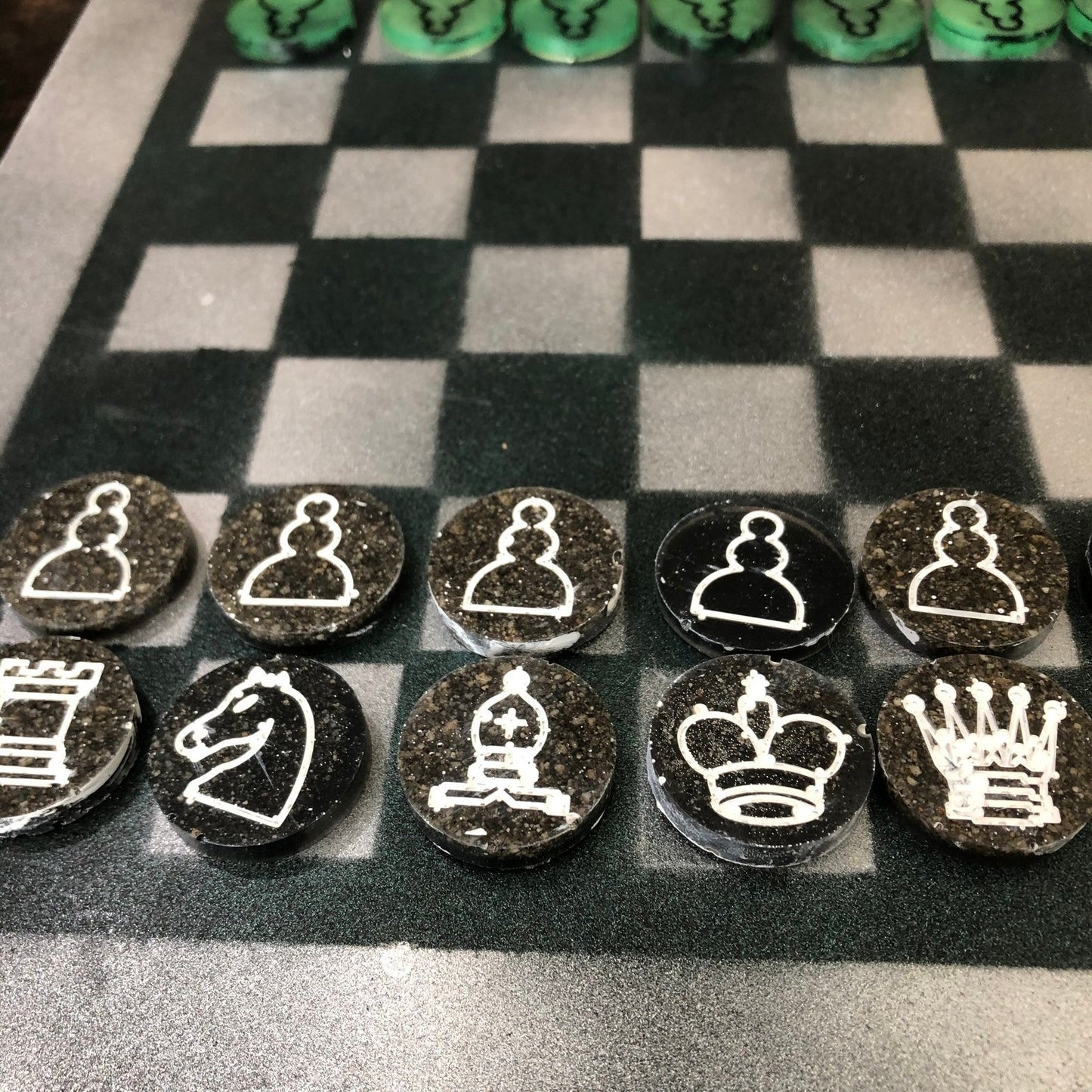 Painted Chess Set - Dirty Green