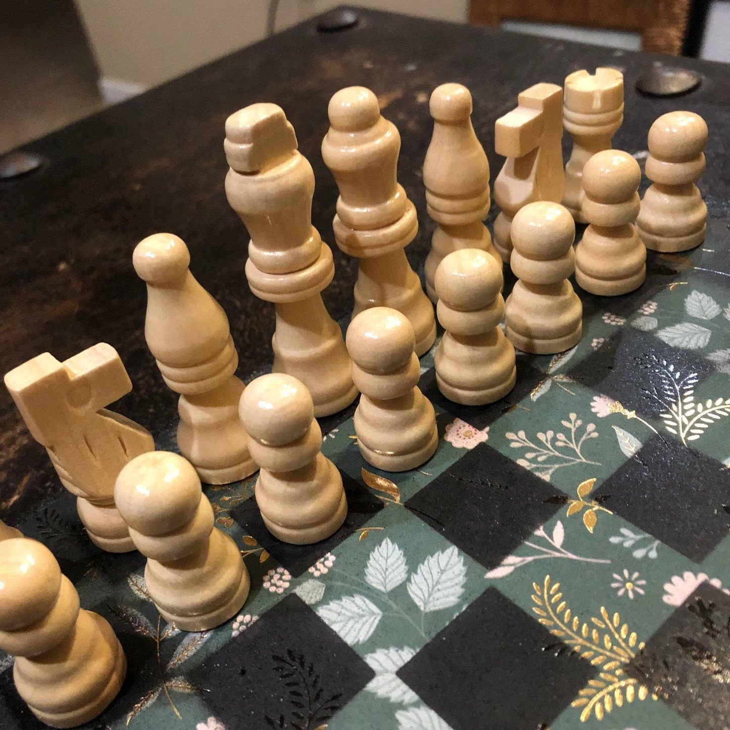 Scrapbook Chess Set - Gold Foil Green