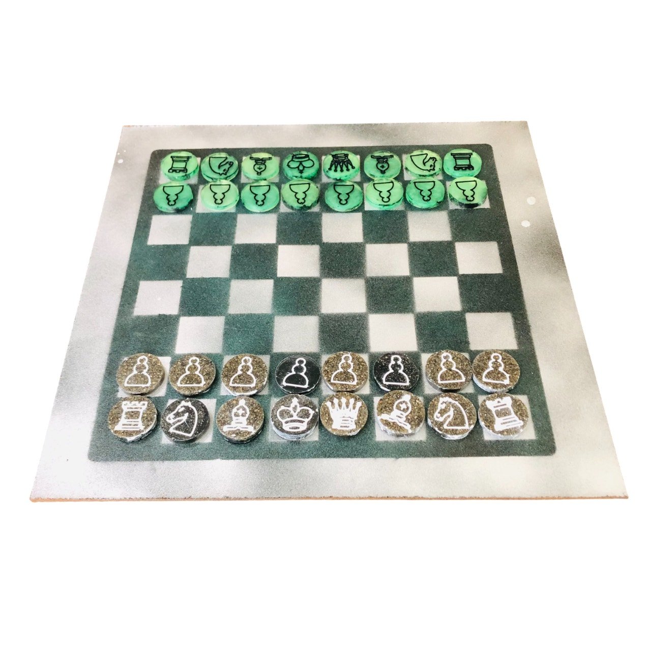 Painted Chess Set - Dirty Green