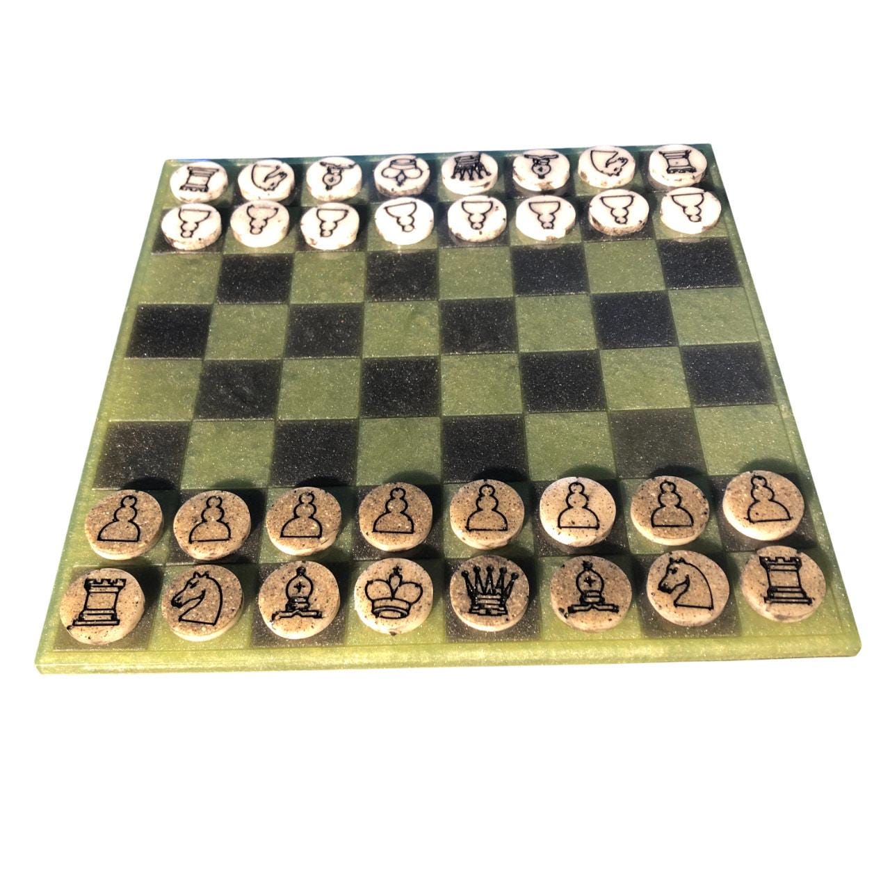 Handmade Resin Chess Set - Army Green