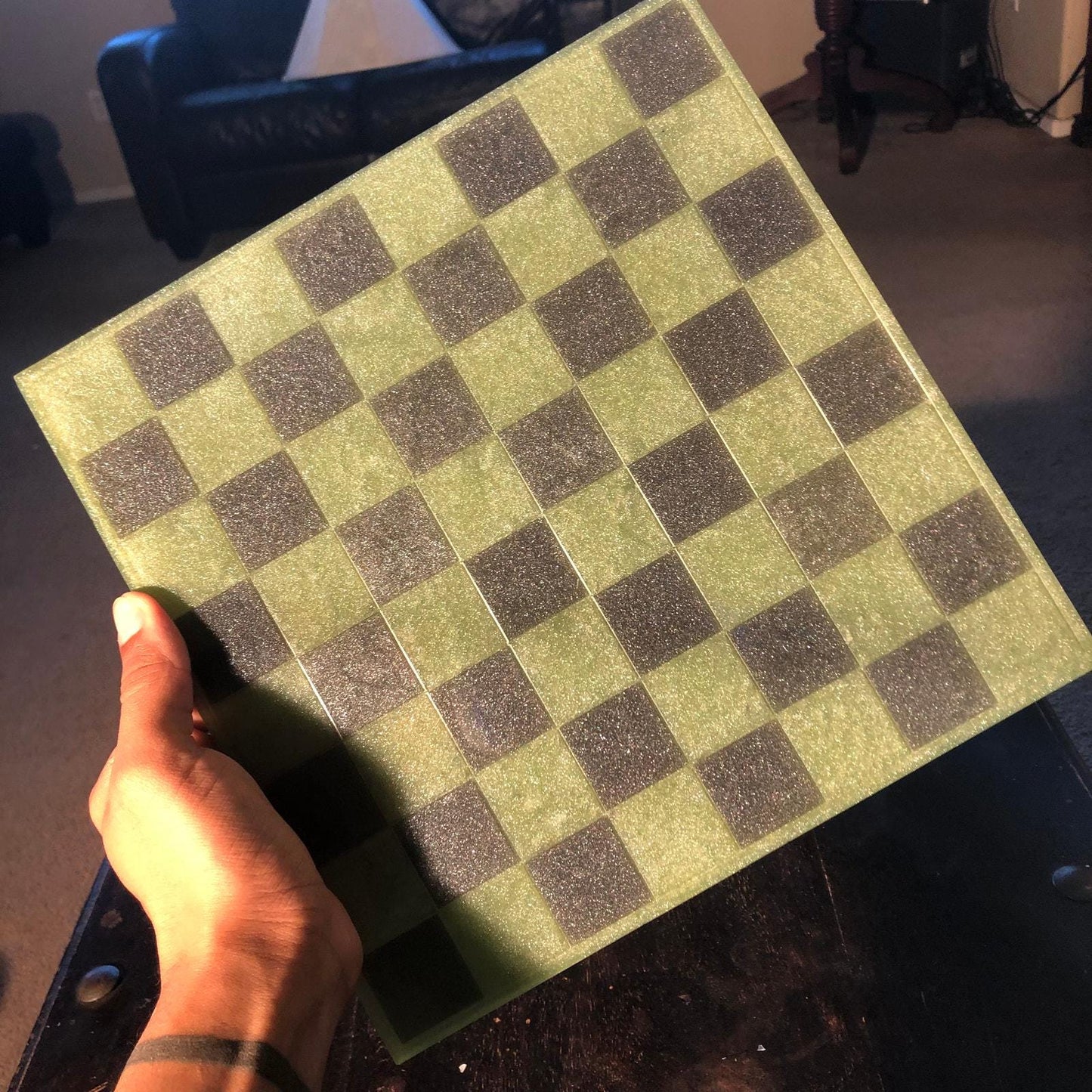 Handmade Resin Chess Set - Army Green