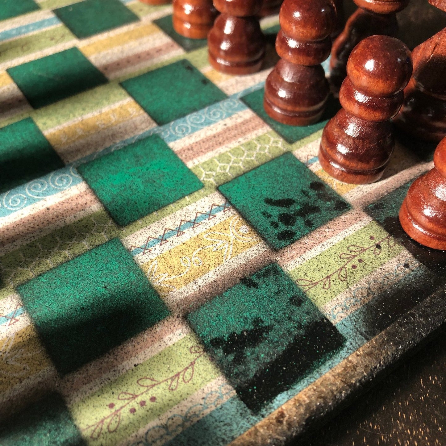 Scrapbook Chess Set - Green Vintage