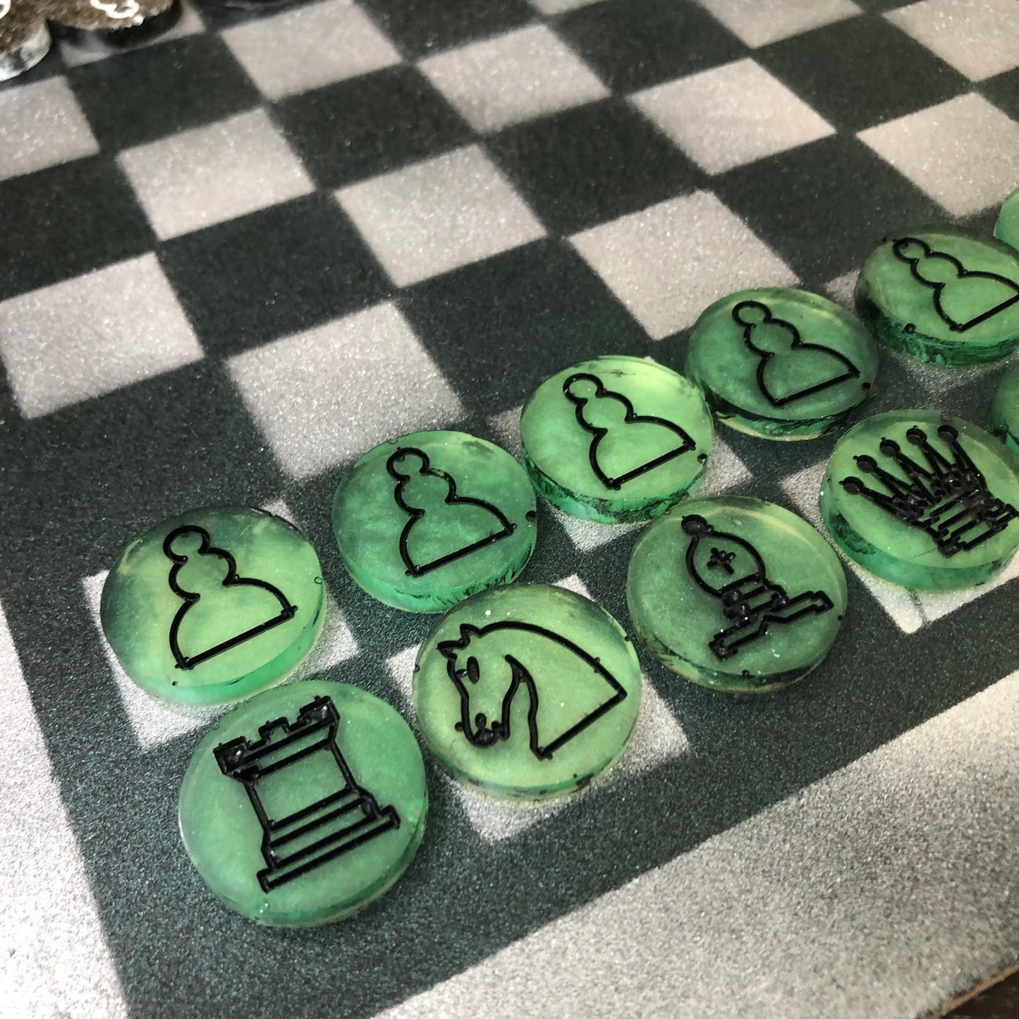 Painted Chess Set - Dirty Green