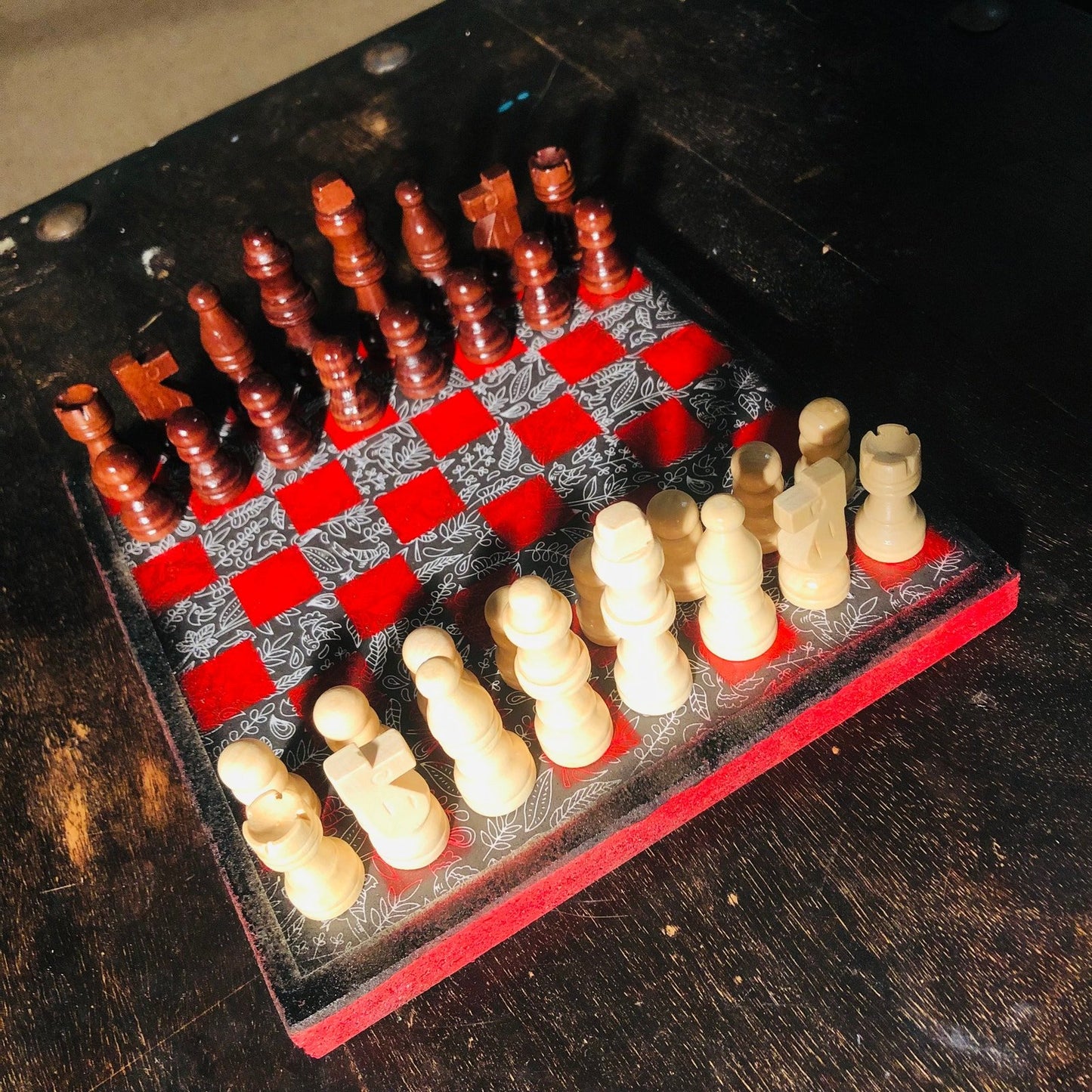 Scrapbook Chess Set - Red & Black Vintage Flower