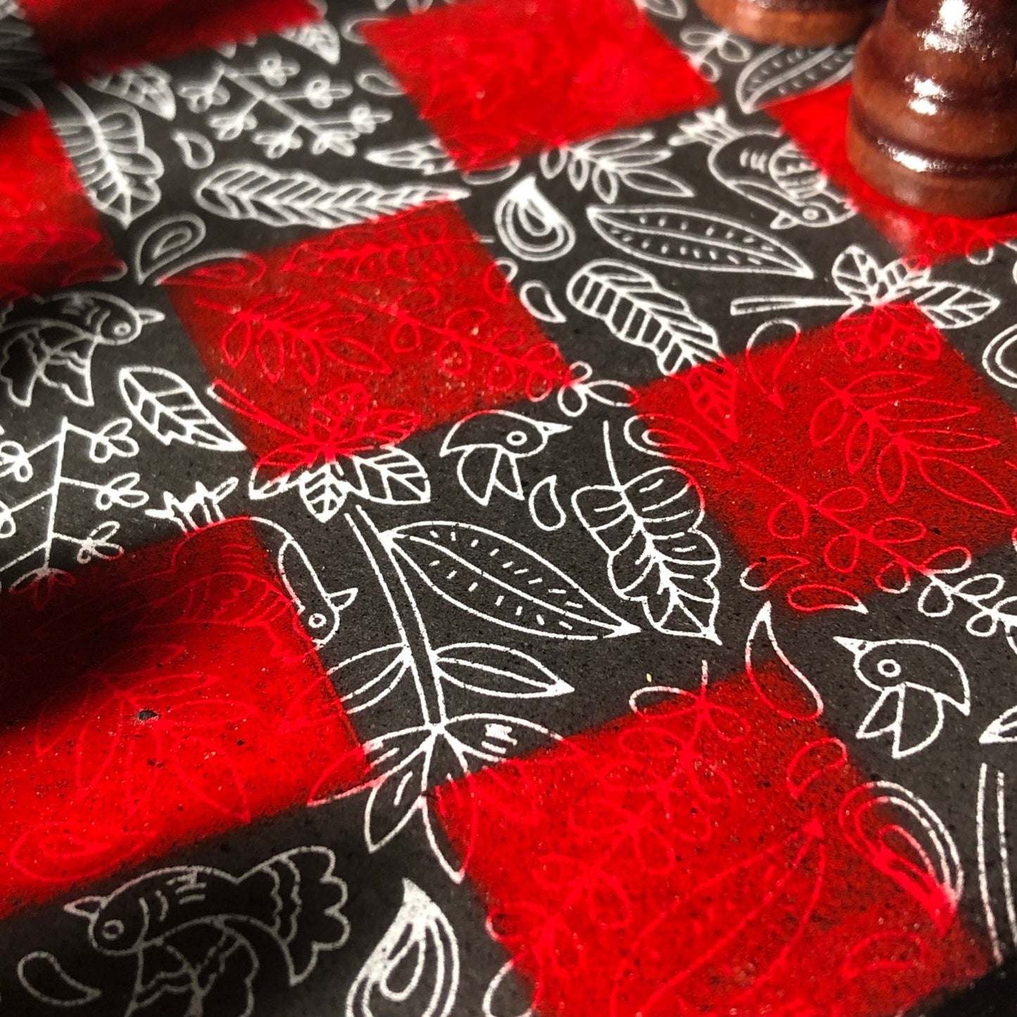 Scrapbook Chess Set - Red & Black Vintage Flower