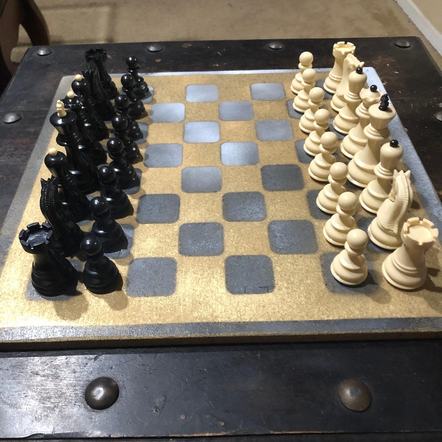 Large Painted Chess Set - Gold & Gray