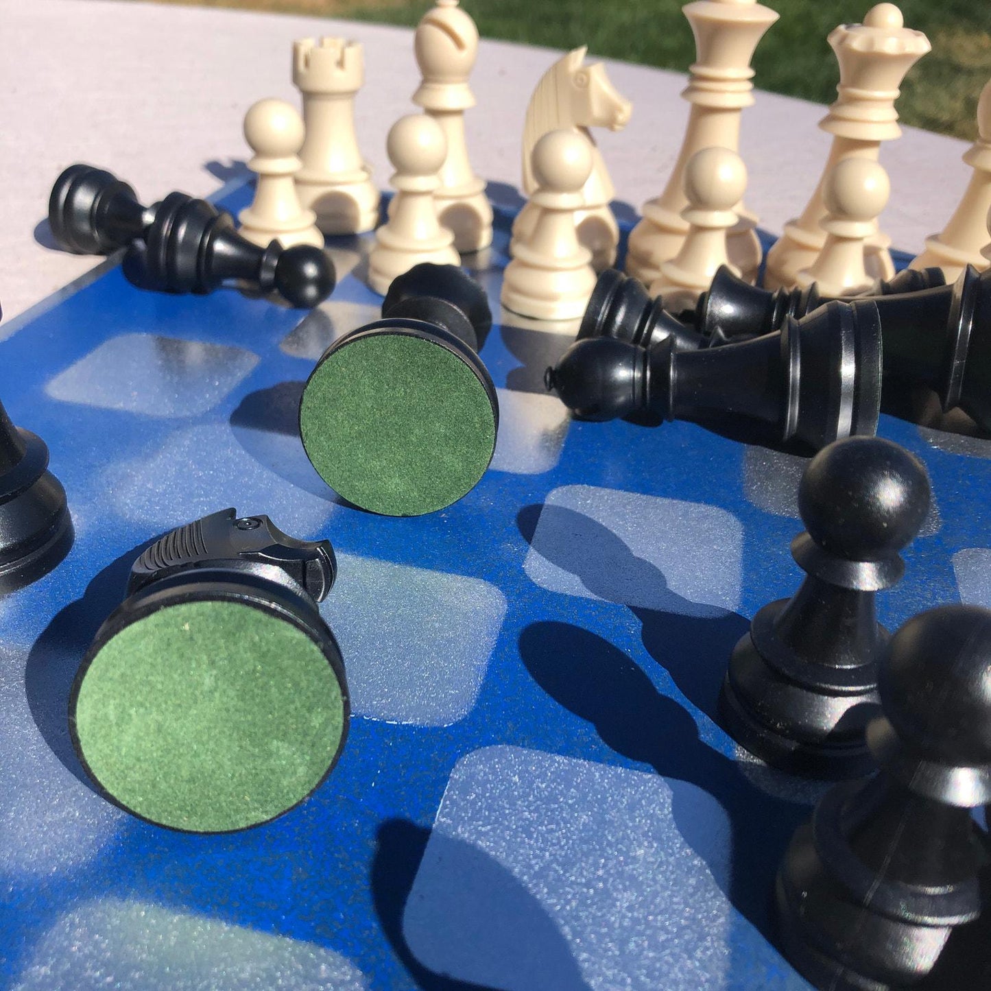 Large Chess Set - Blue Chrome