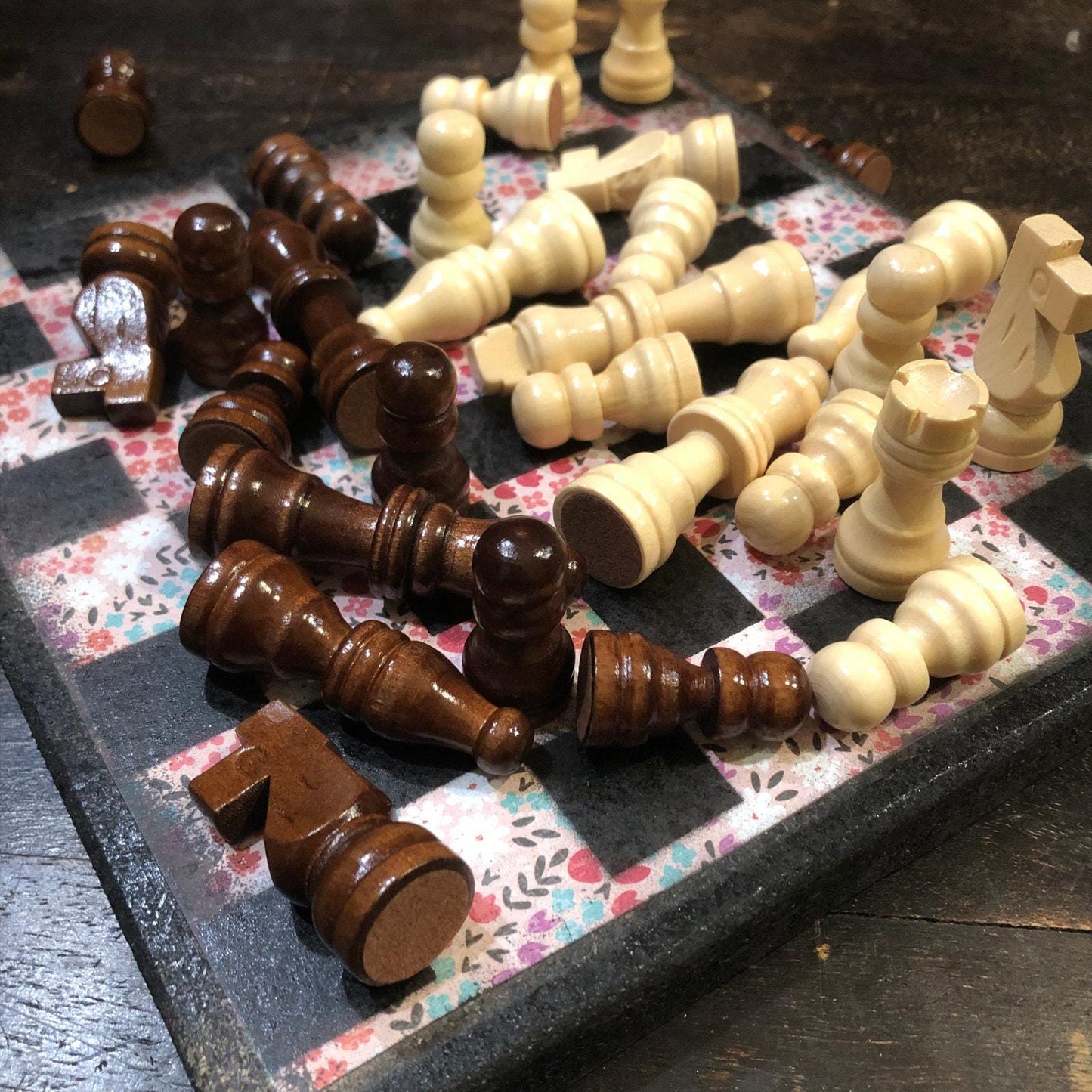 Scrapbook Chess Set - Colorful Flowers