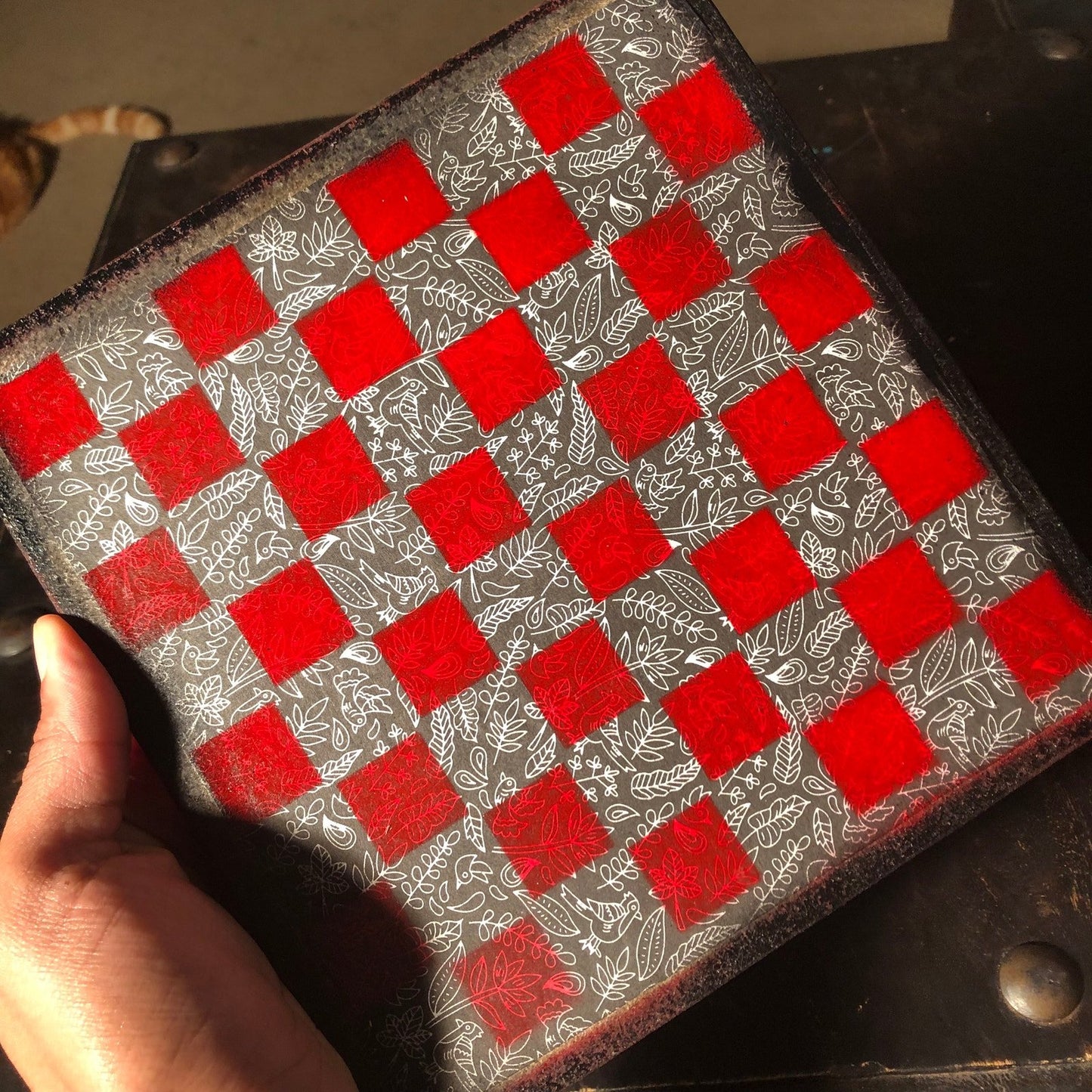 Scrapbook Chess Set - Red & Black Vintage Flower