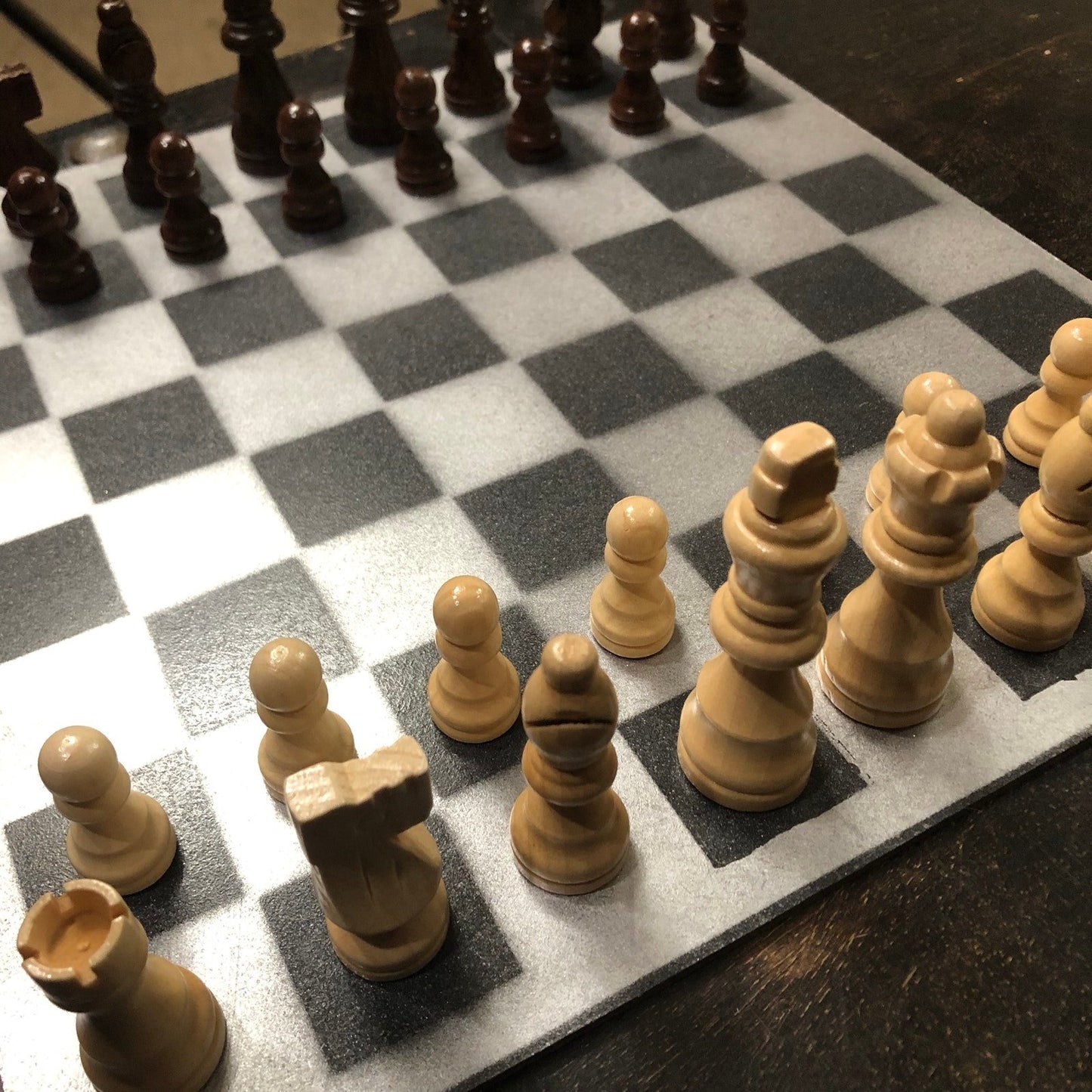 Painted Chess Set - Silver & Black