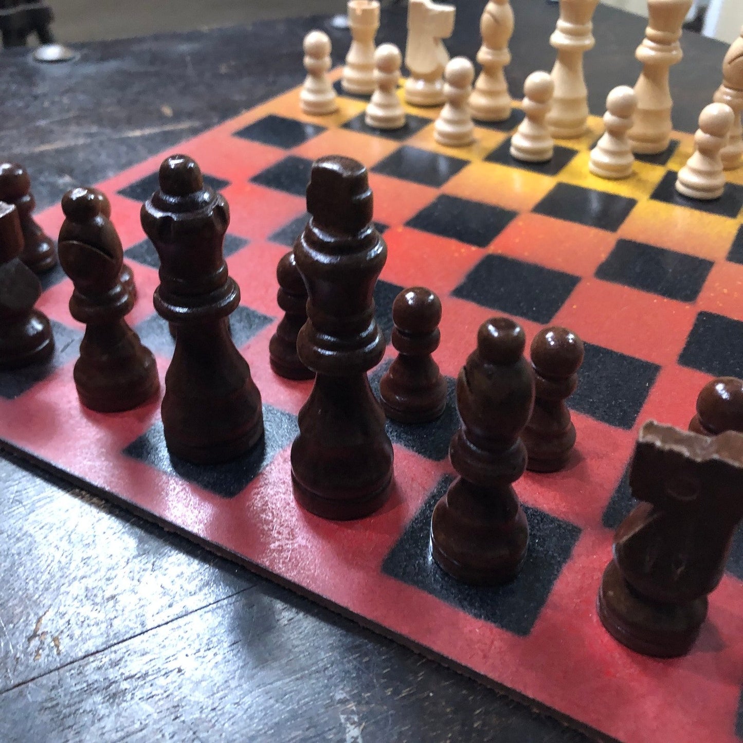 Painted Chess Set - Red & Yellow Mix