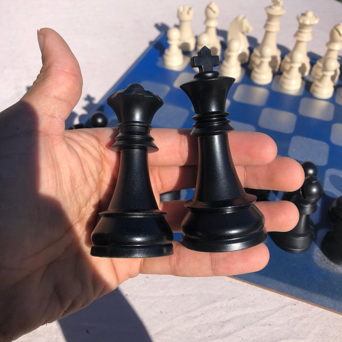 Large Chess Set - Blue Chrome