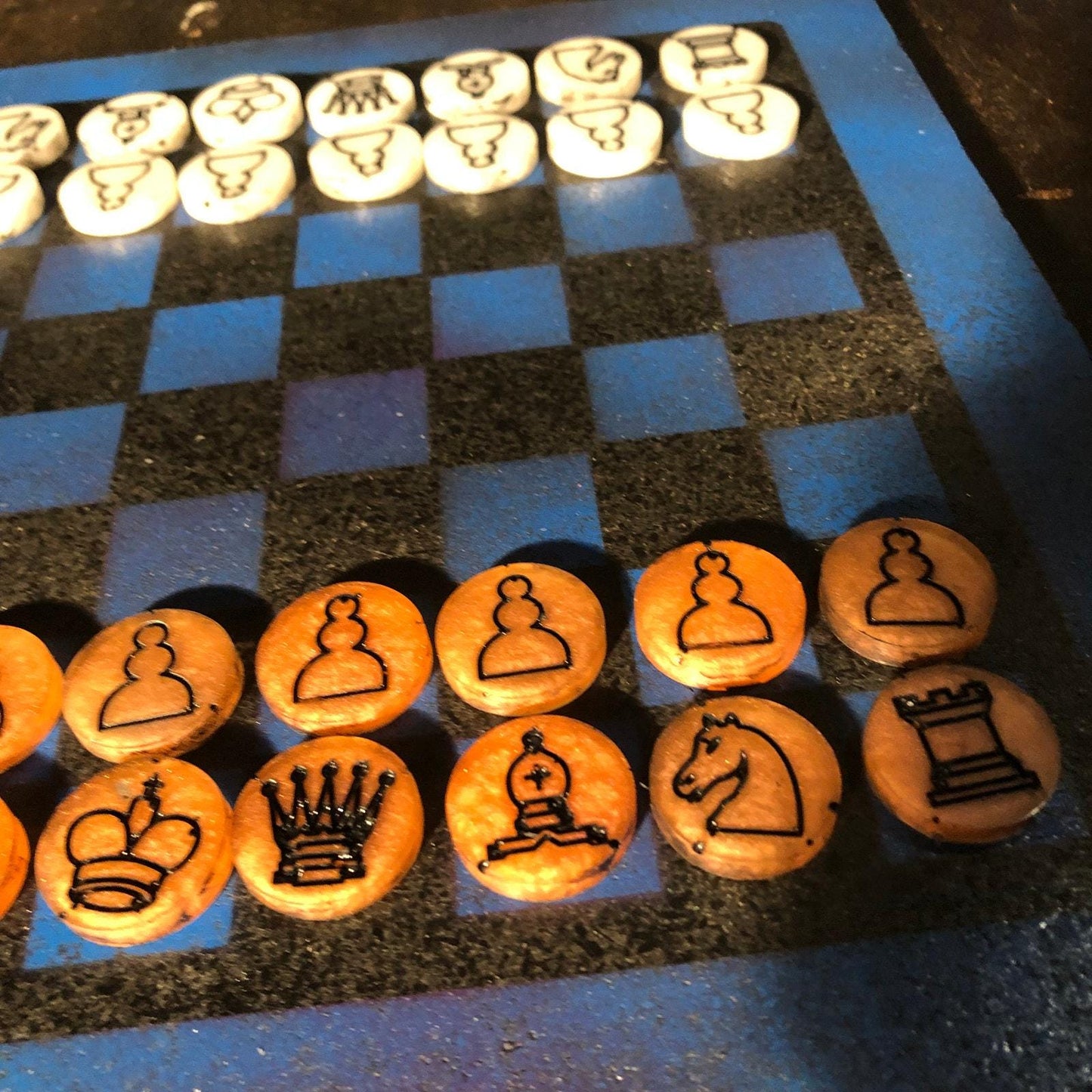 Chess Set - Blue Black & Orange (Resin Pieces)