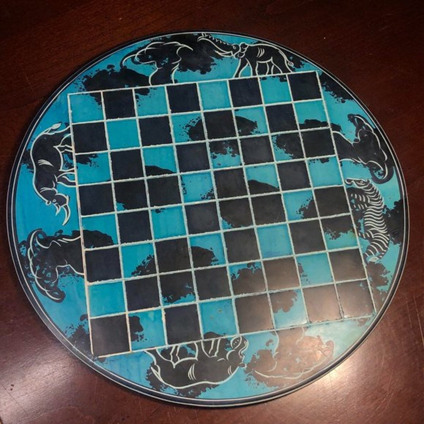 African Vintage Chess Set - Blue & Black Chess Board
