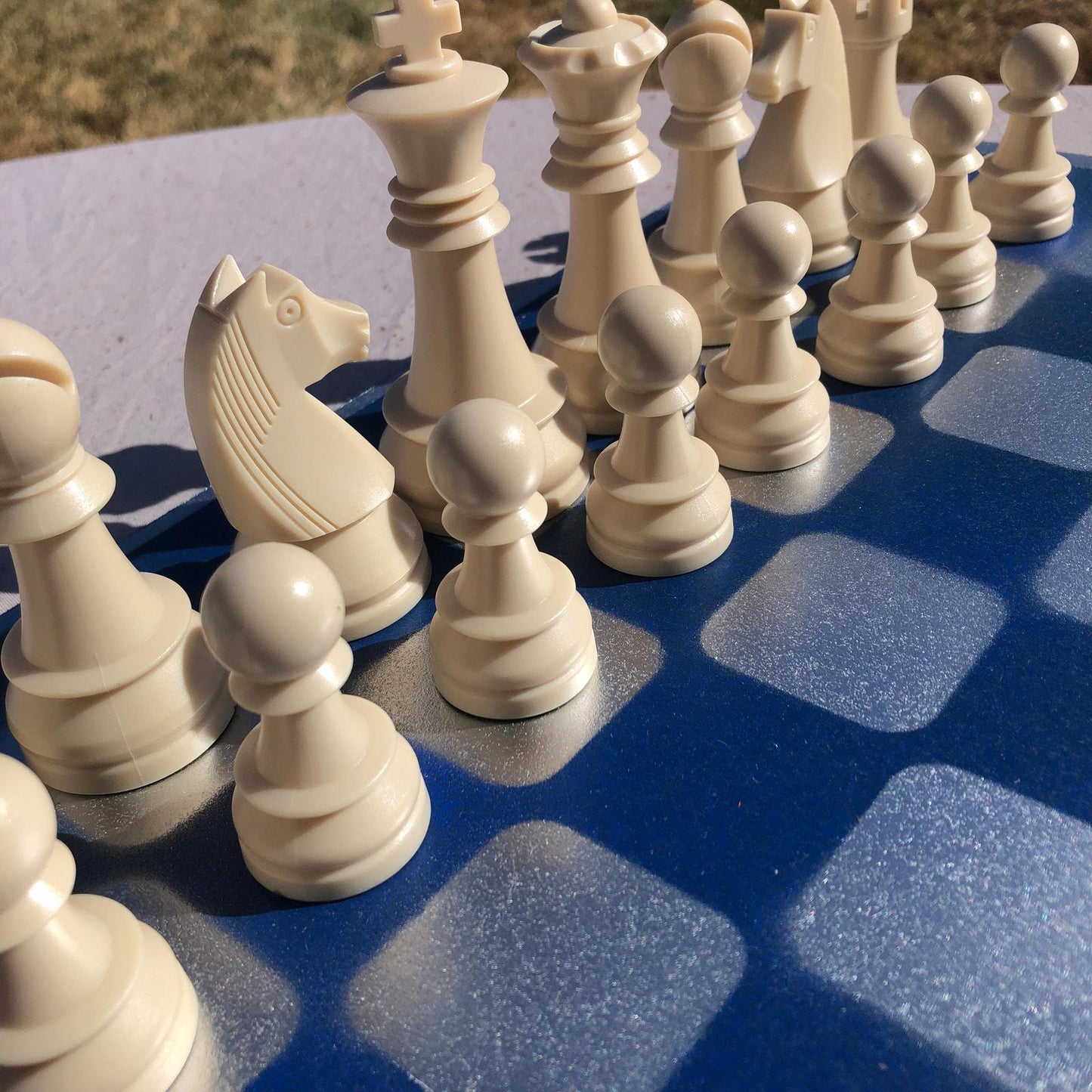 Large Chess Set - Blue Chrome