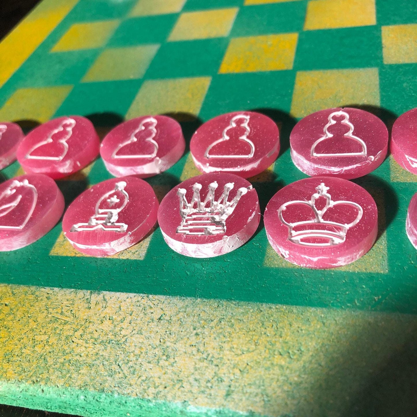Chess Set - Yellow Green & Pink Mix