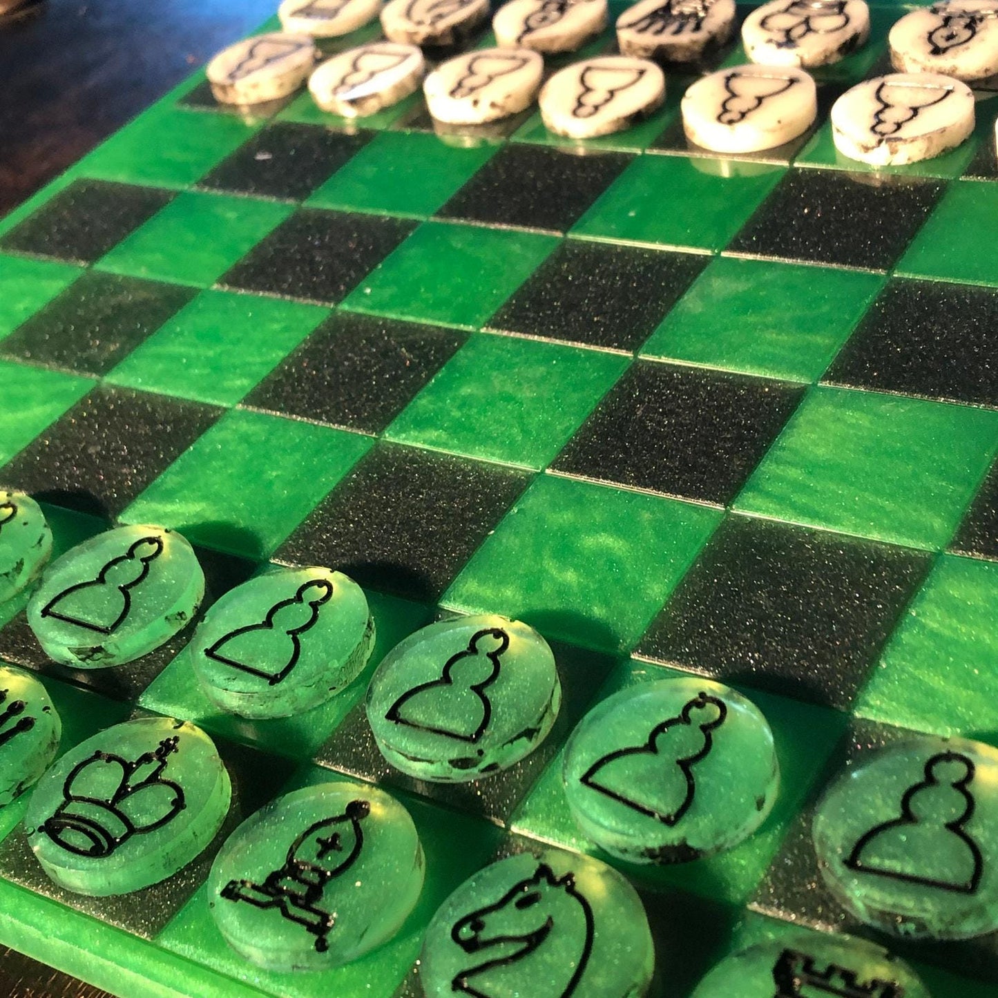 Handmade Resin Chess Set - Forest Green