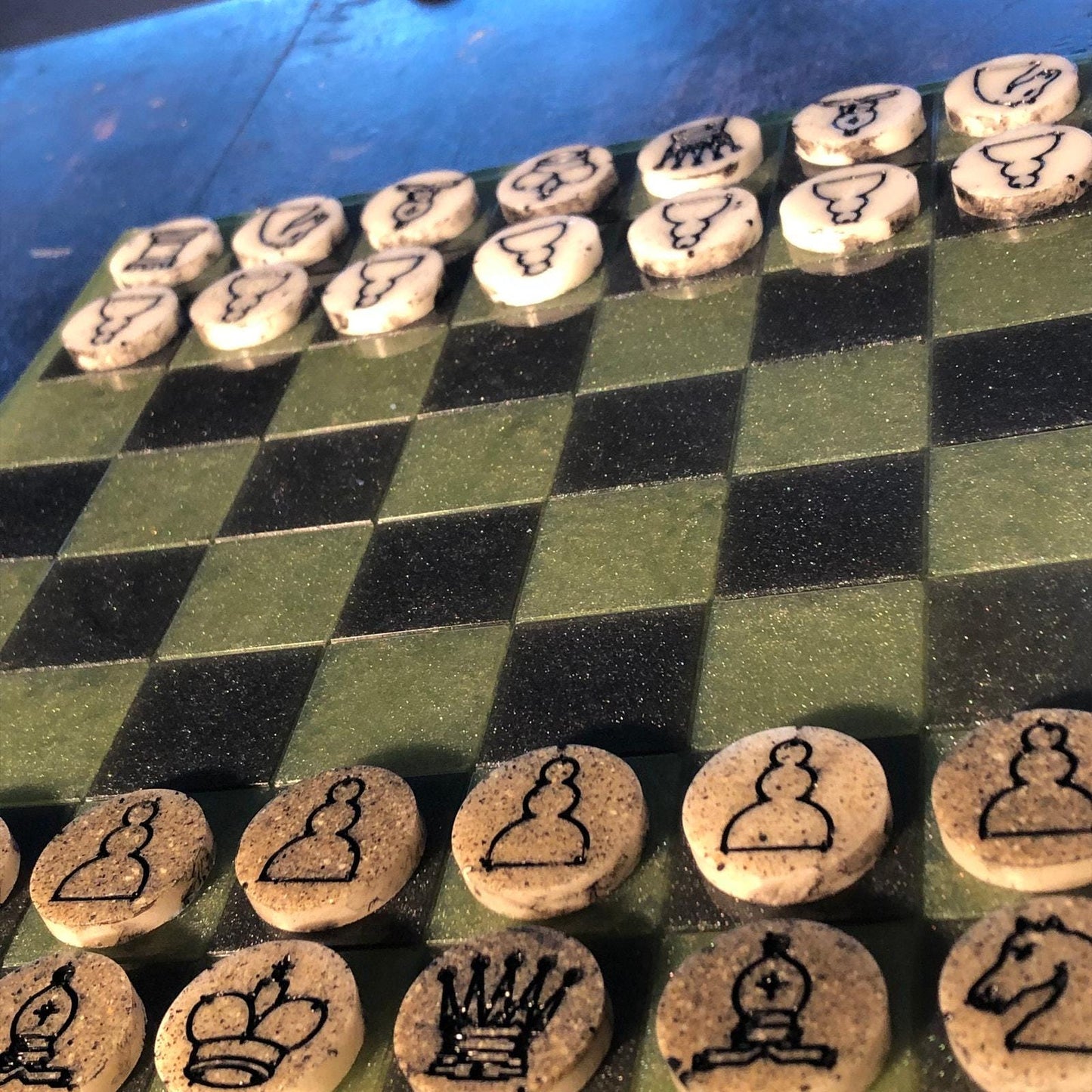 Handmade Resin Chess Set - Army Green