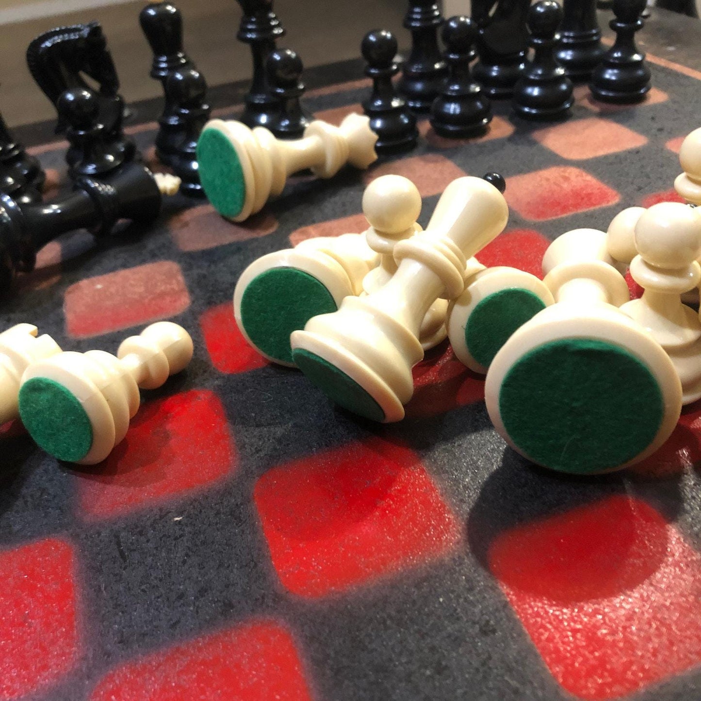 Large Chess Set - Black, Red & Bronze