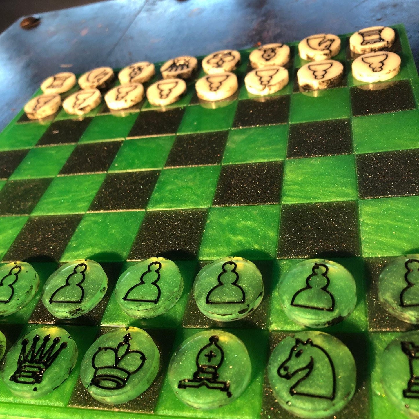Handmade Resin Chess Set - Forest Green