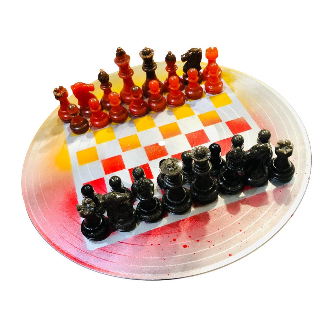 Vinyl Chess Set - Red Yellow Chrome (Resin Pieces)