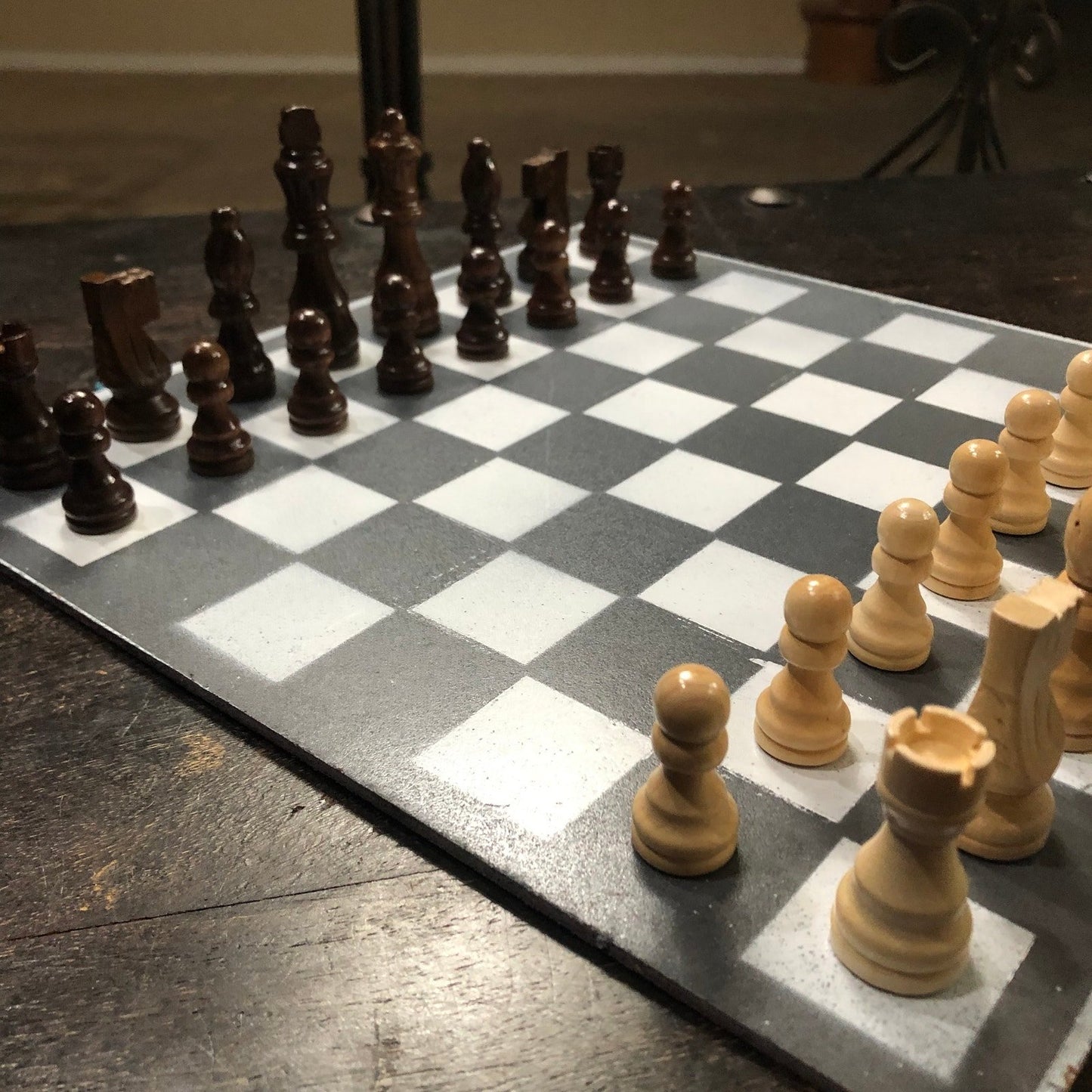 Painted Chess Set - Silver & White