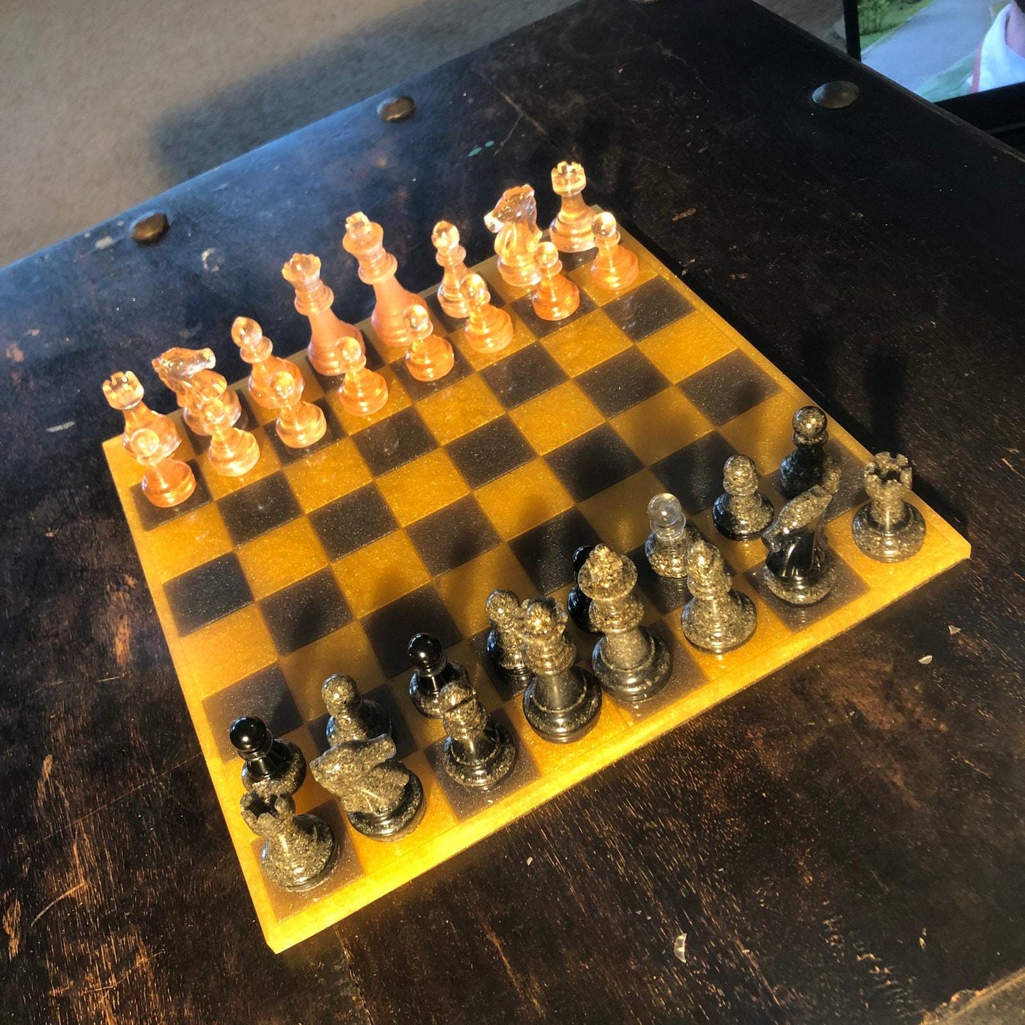 Handmade Resin Chess Set - Amber Yellow