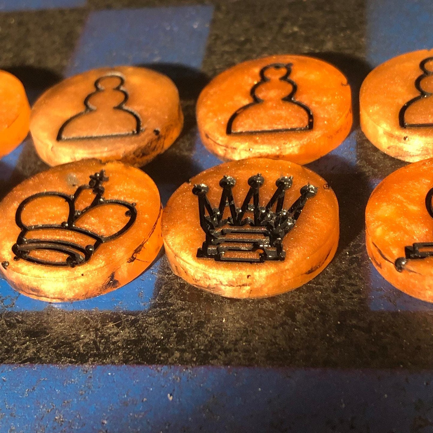 Chess Set - Blue Black & Orange (Resin Pieces)