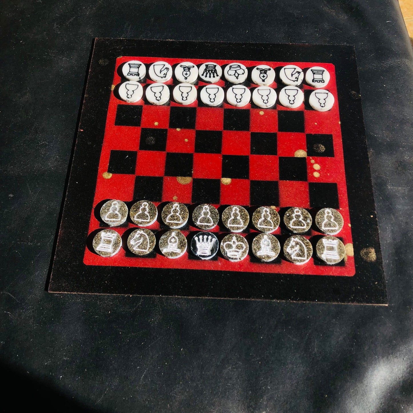 Chess Set - Red Sprinkled Gold