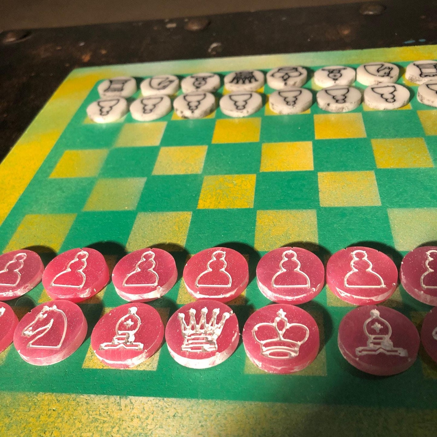 Chess Set - Yellow Green & Pink Mix