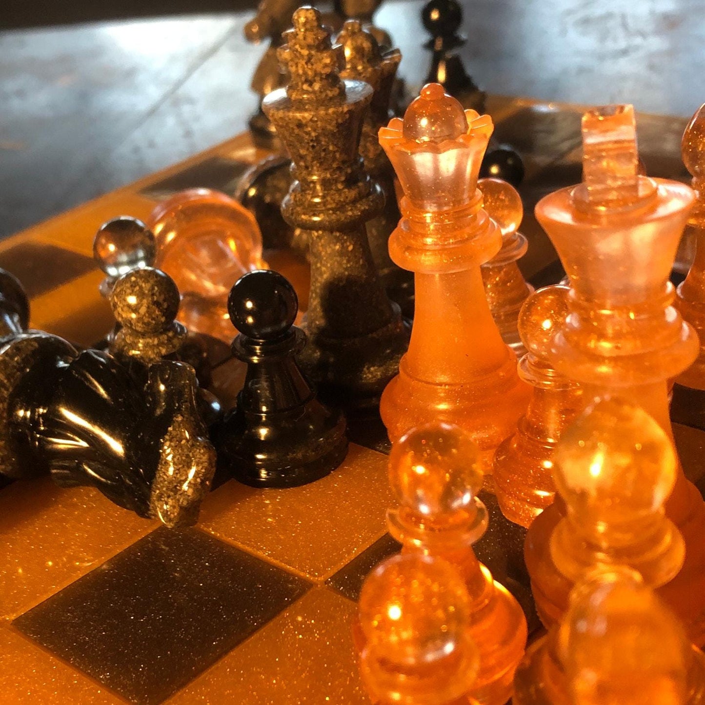 Handmade Resin Chess Set - Amber Yellow