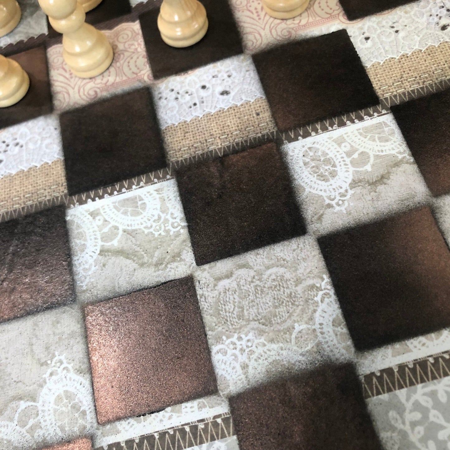 Scrapbook Chess Set - Vintage Rust Brown