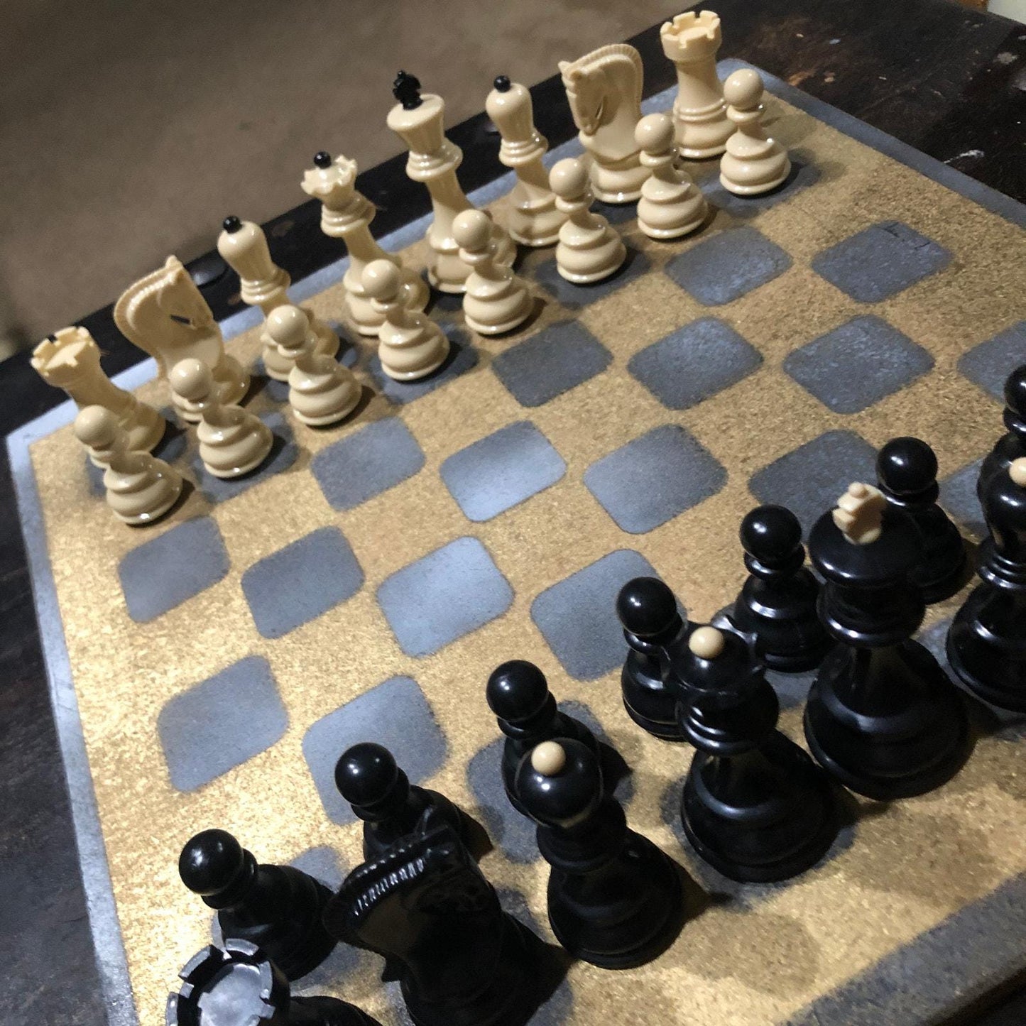 Large Painted Chess Set - Gold & Gray