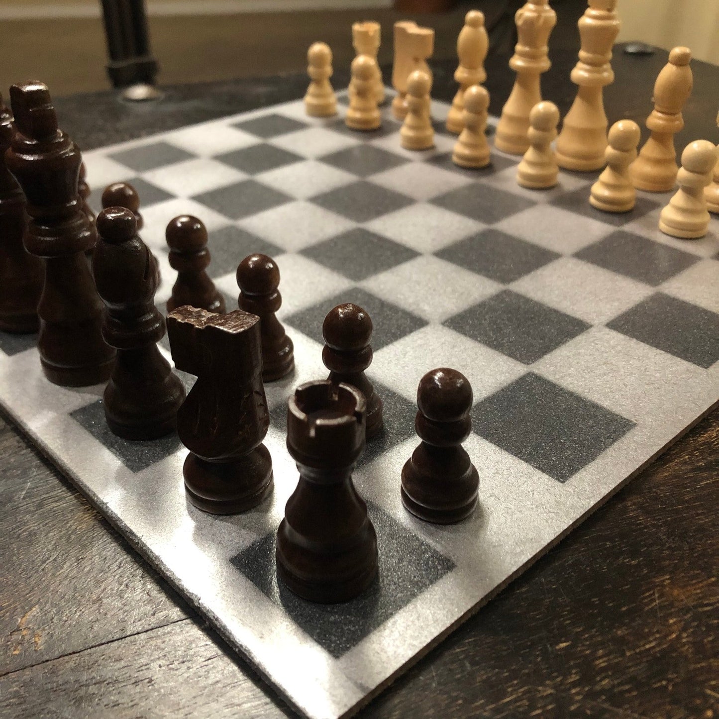 Painted Chess Set - Silver & Black
